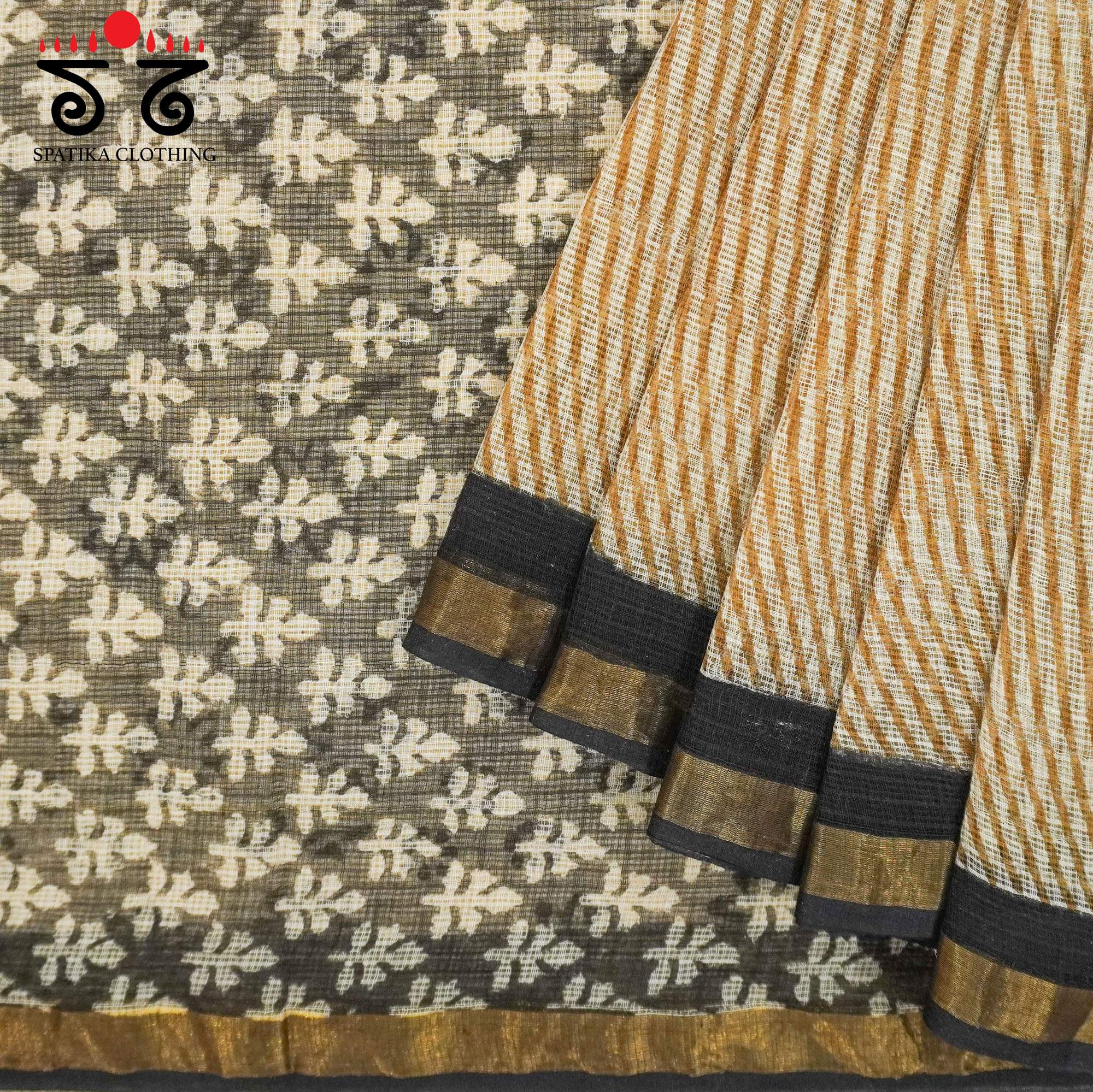 Beige Kota Hand Block Printed Saree