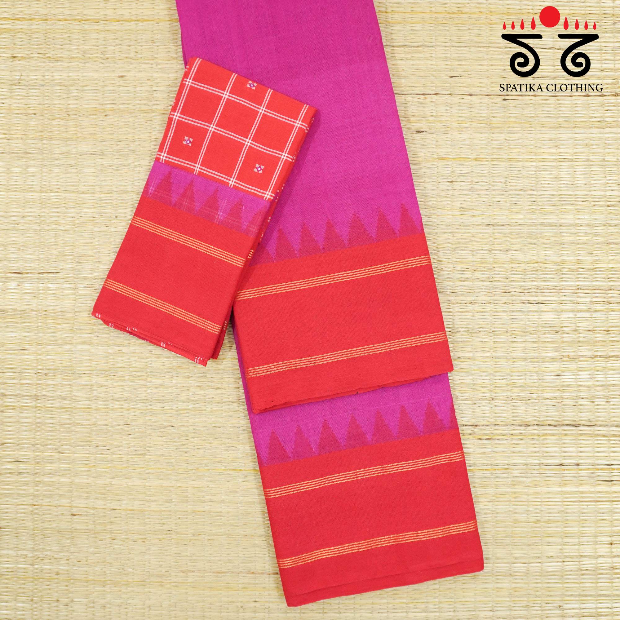 Pink Ponduru Handspun Cotton Saree - With jamdhani Blouse