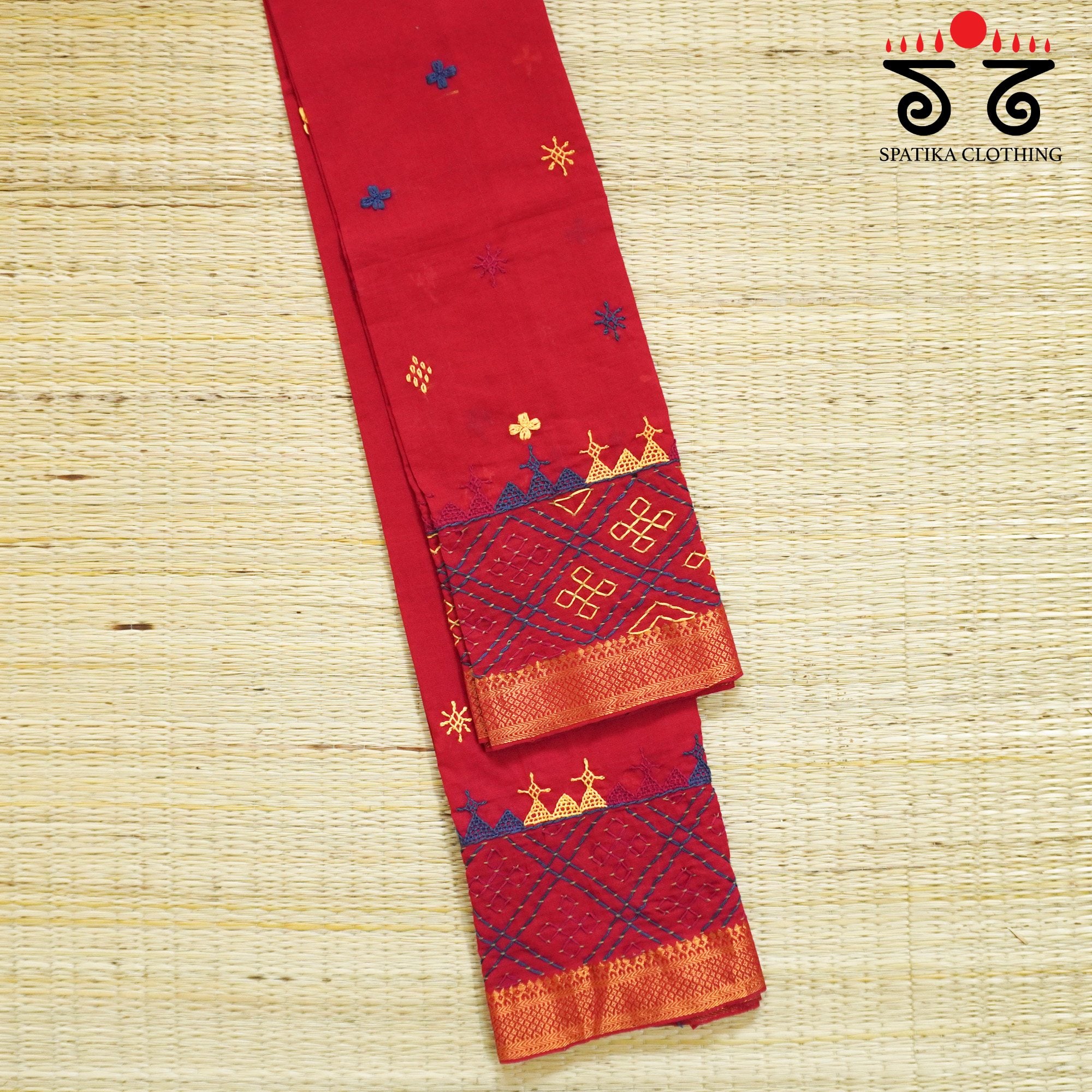 Red Lambani Hand-embroidered Blouse Fabric