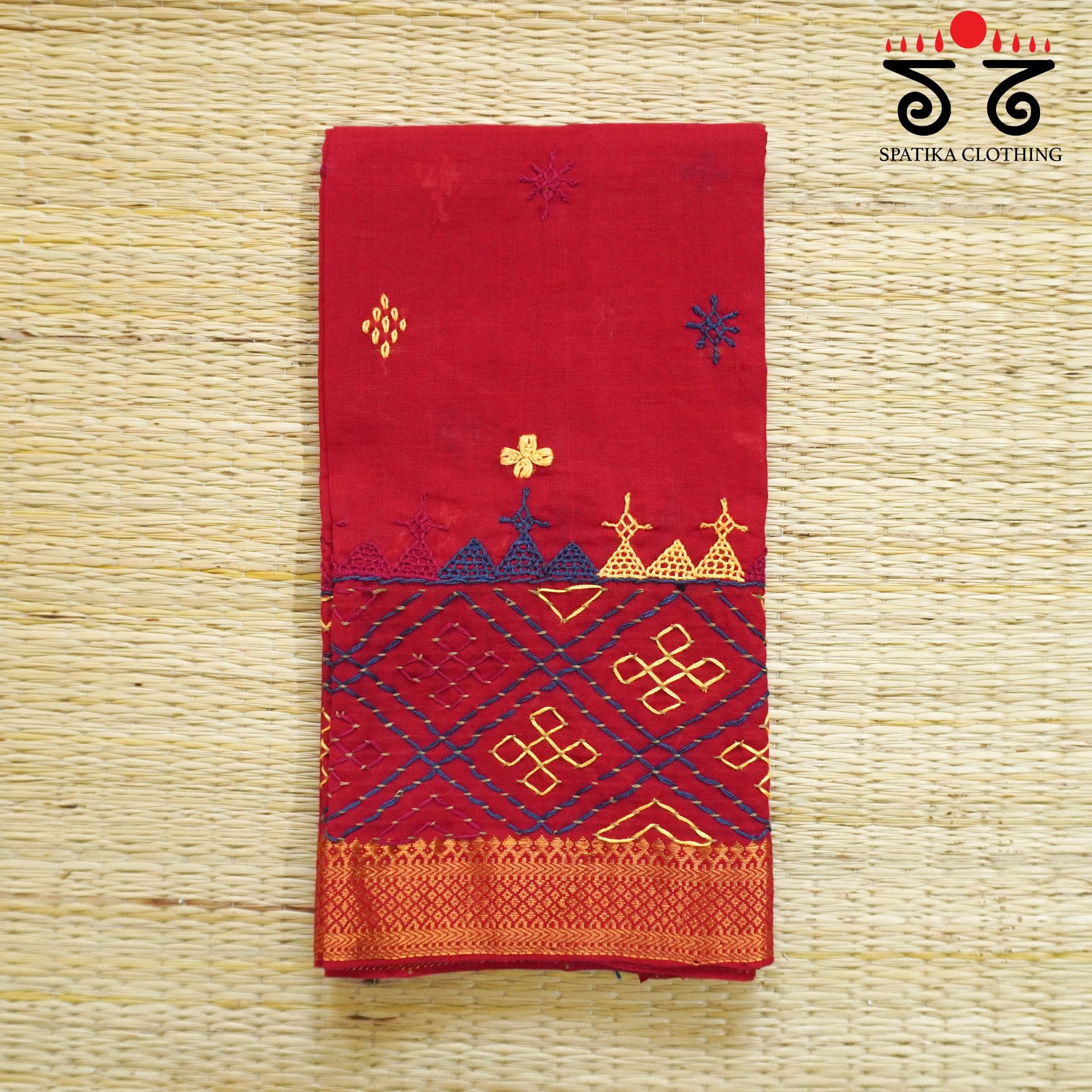 Red Lambani Hand-embroidered Blouse Fabric