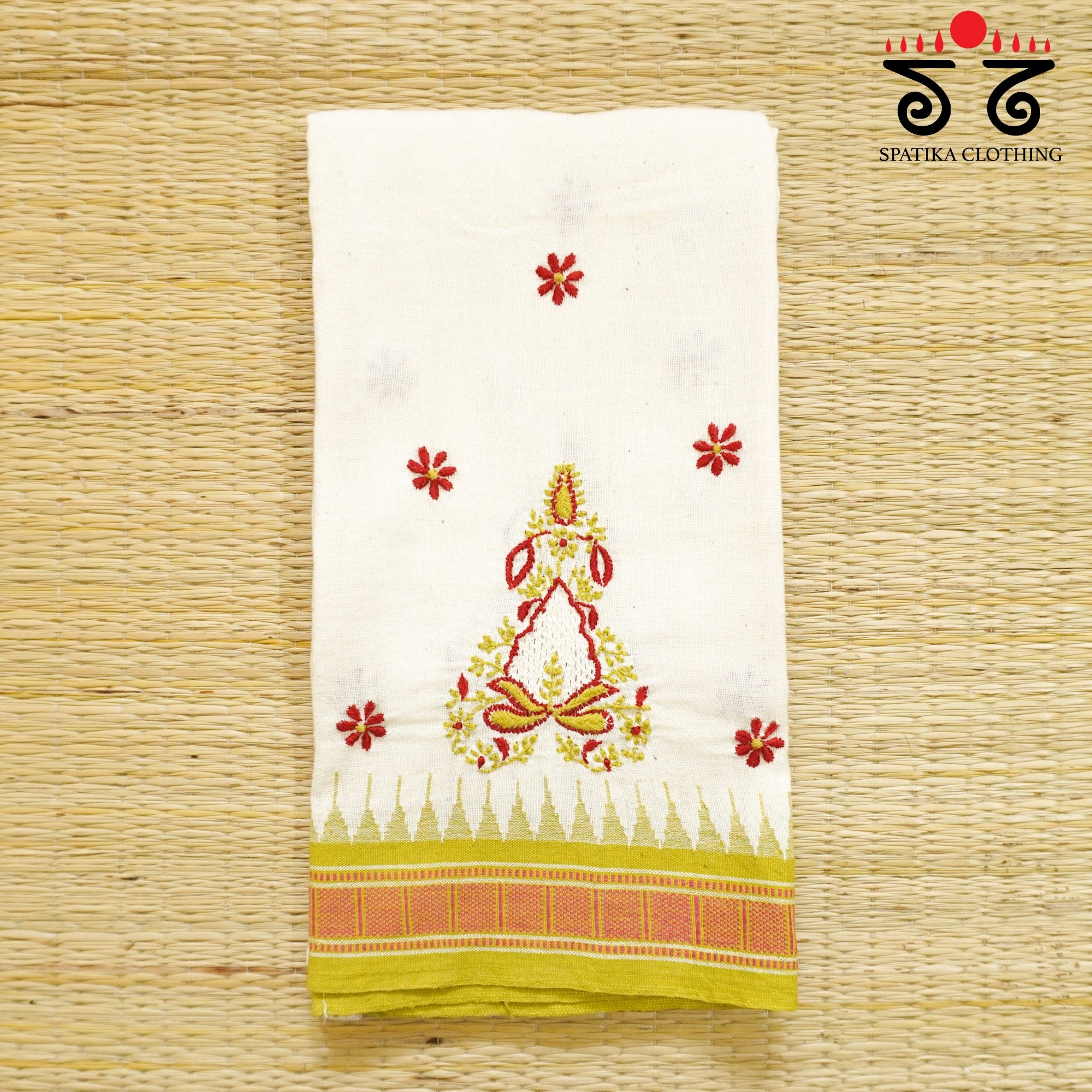 Hand Embroidered Off White Ponduru Blouse Fabric