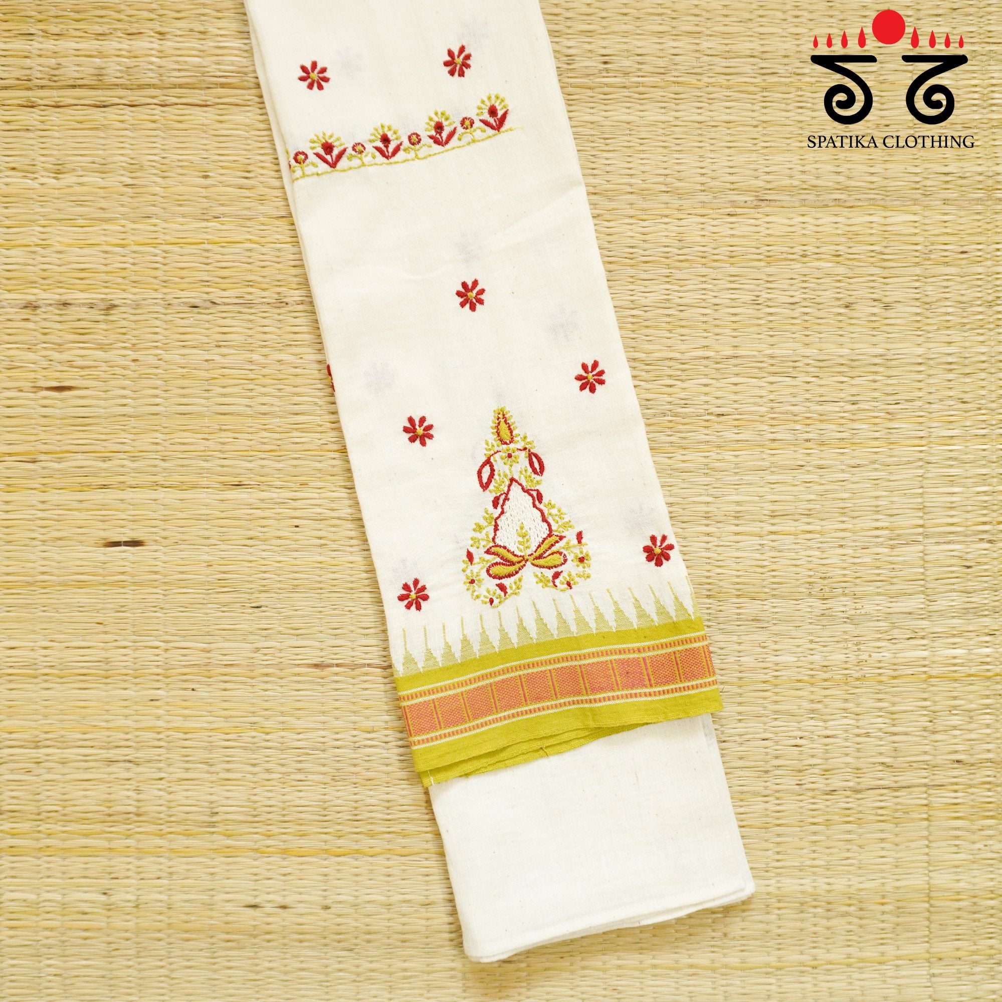 Hand Embroidered Off White Ponduru Blouse Fabric