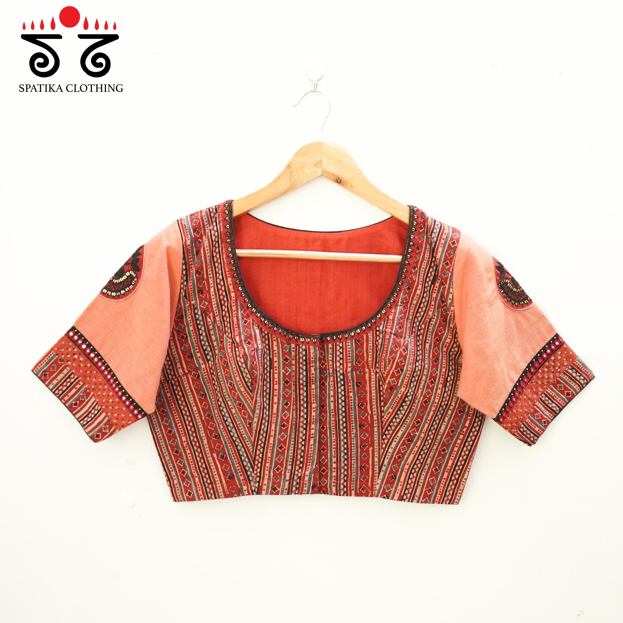 Brick Inlay & Yoke handcrafted blouse in natural dyes