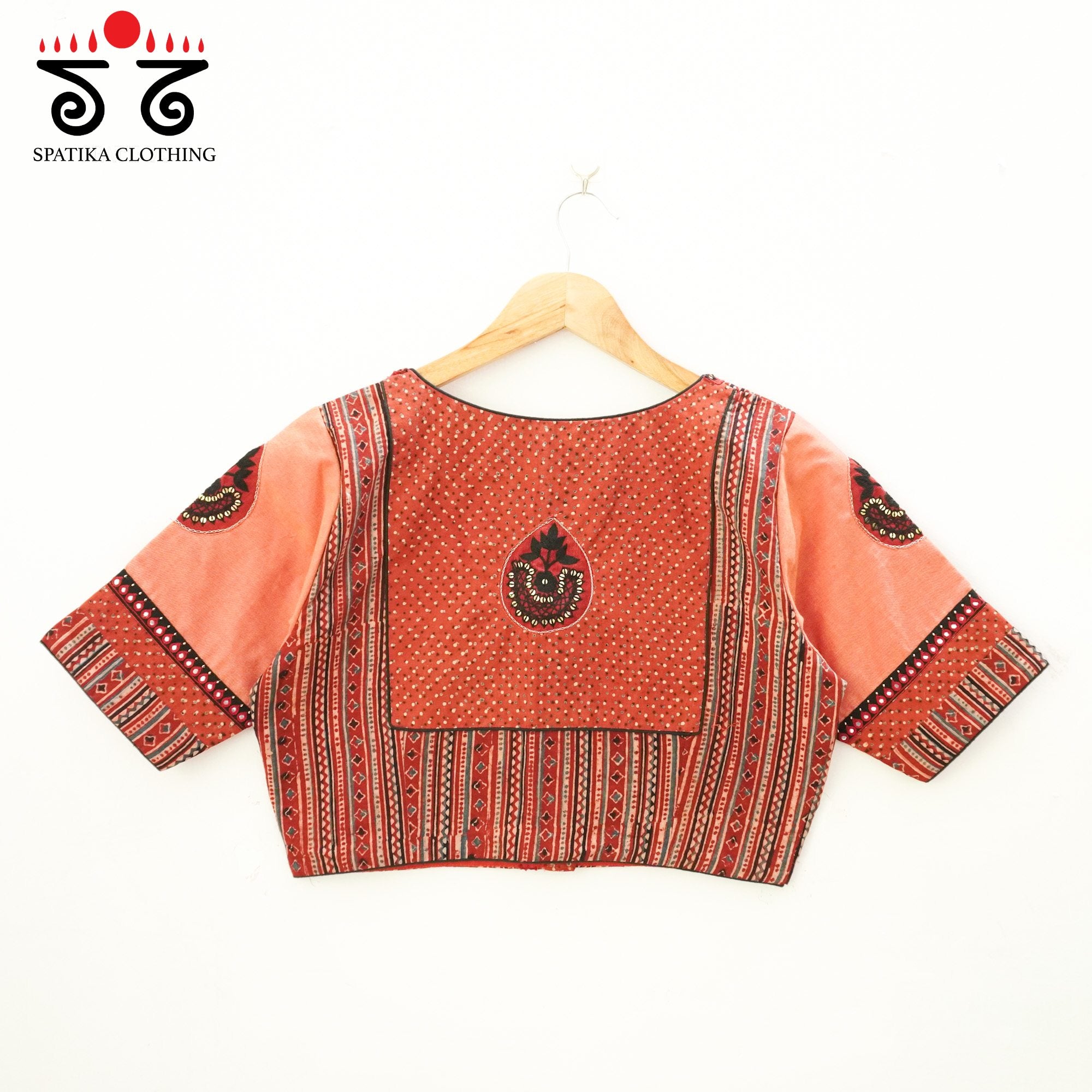 Brick Inlay & Yoke handcrafted blouse in natural dyes