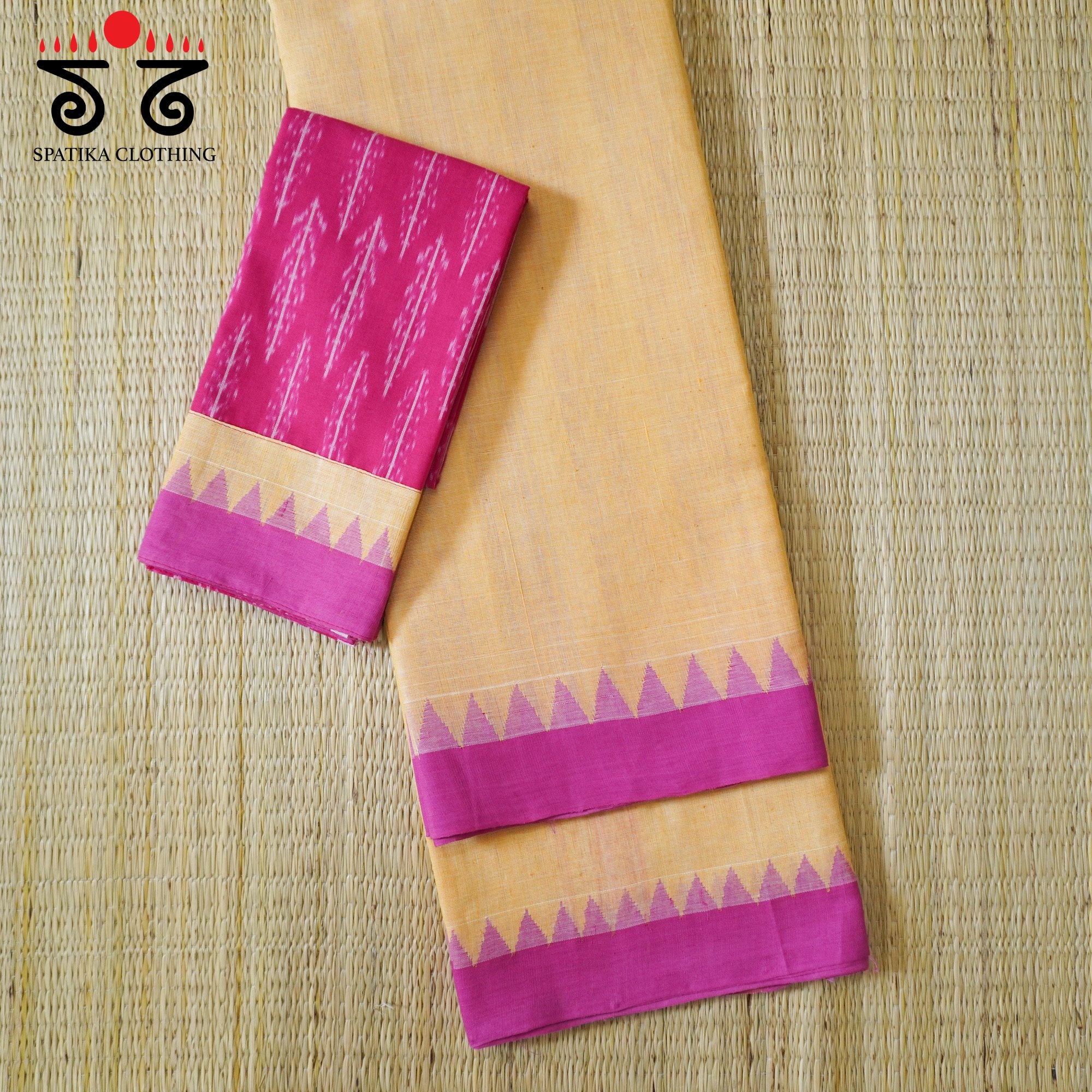 Peach Ponduru Handspun Cotton Saree With Special Blouse