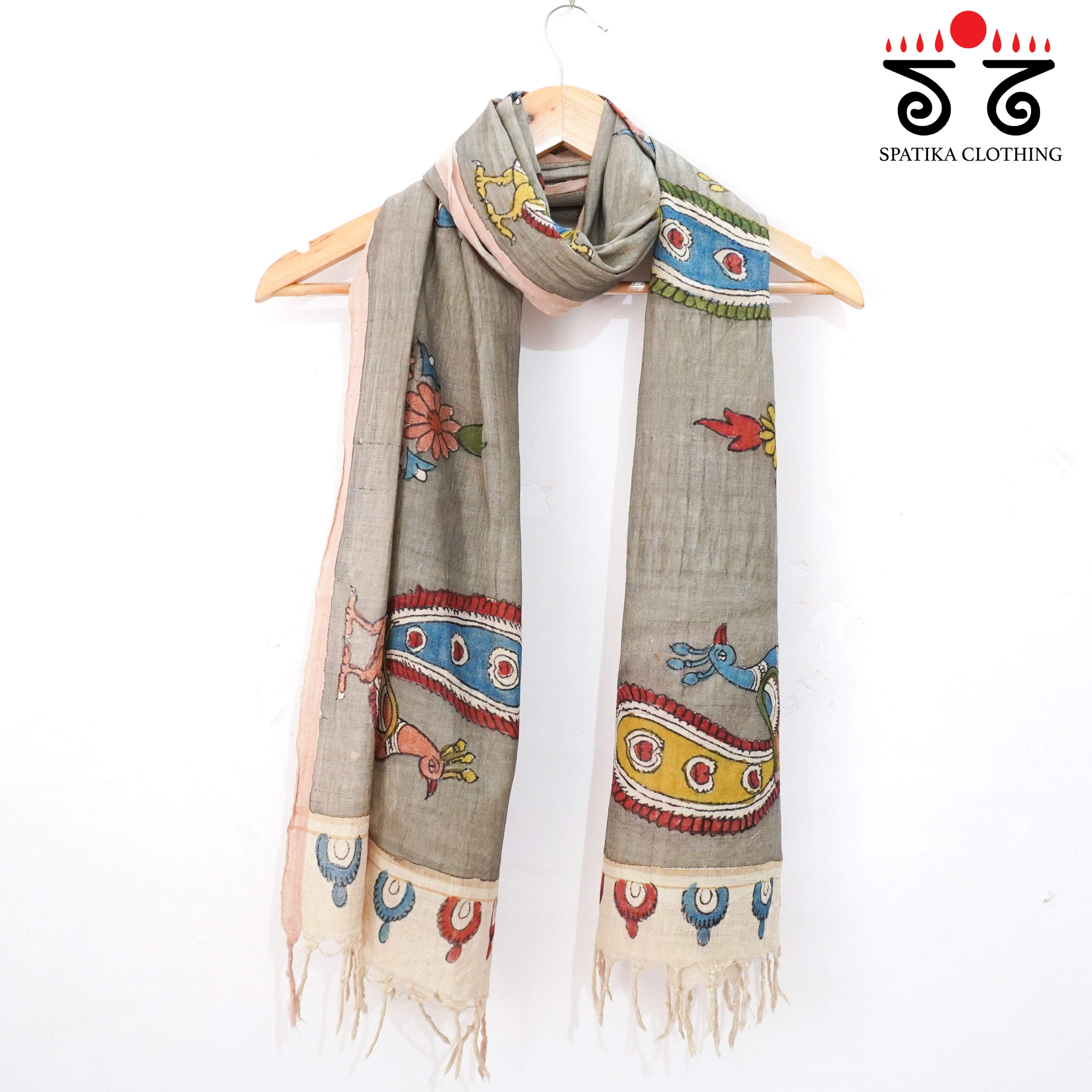 Grey Pen Kalamkari Ponduru stole