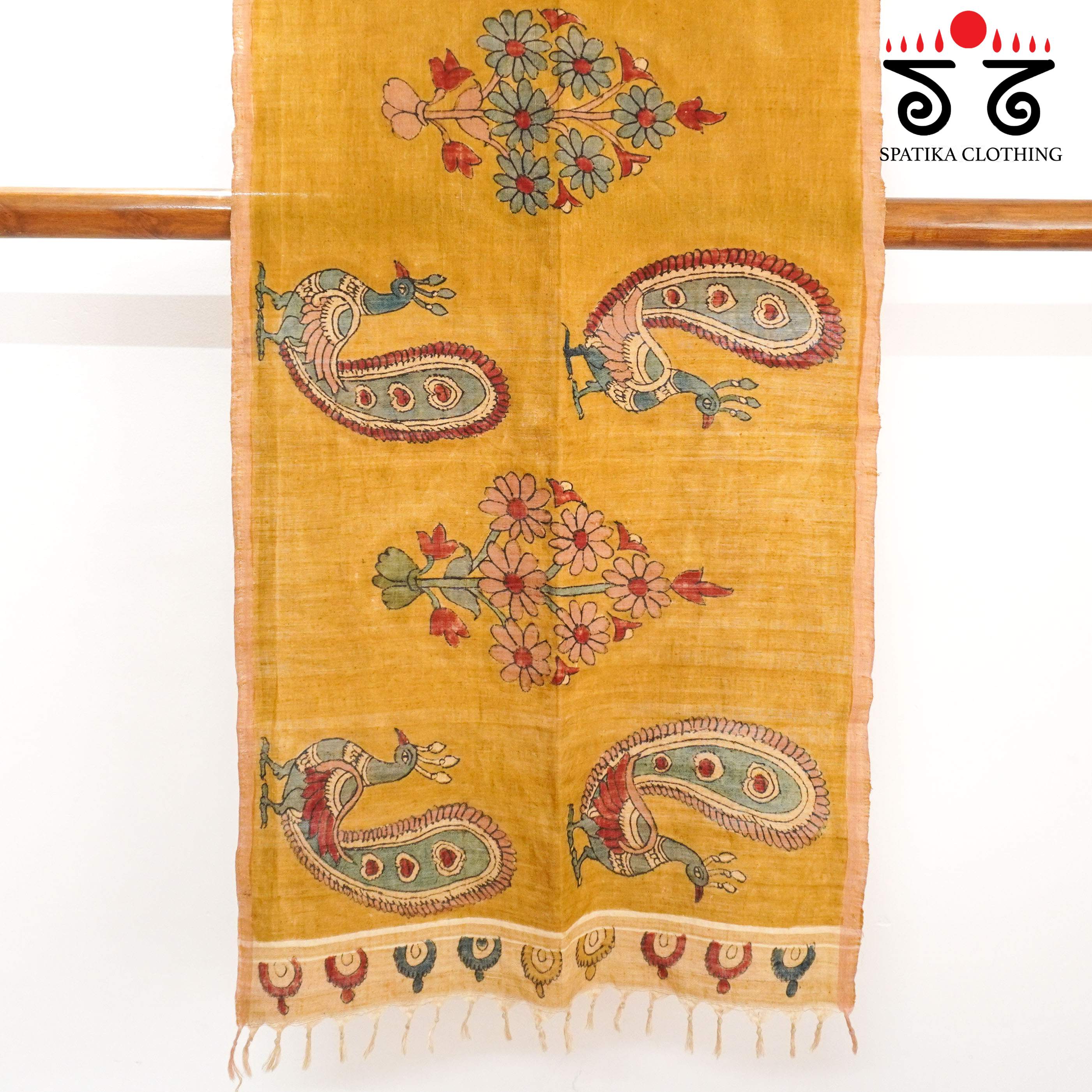 Yellow Pen Kalamkari Ponduru stole