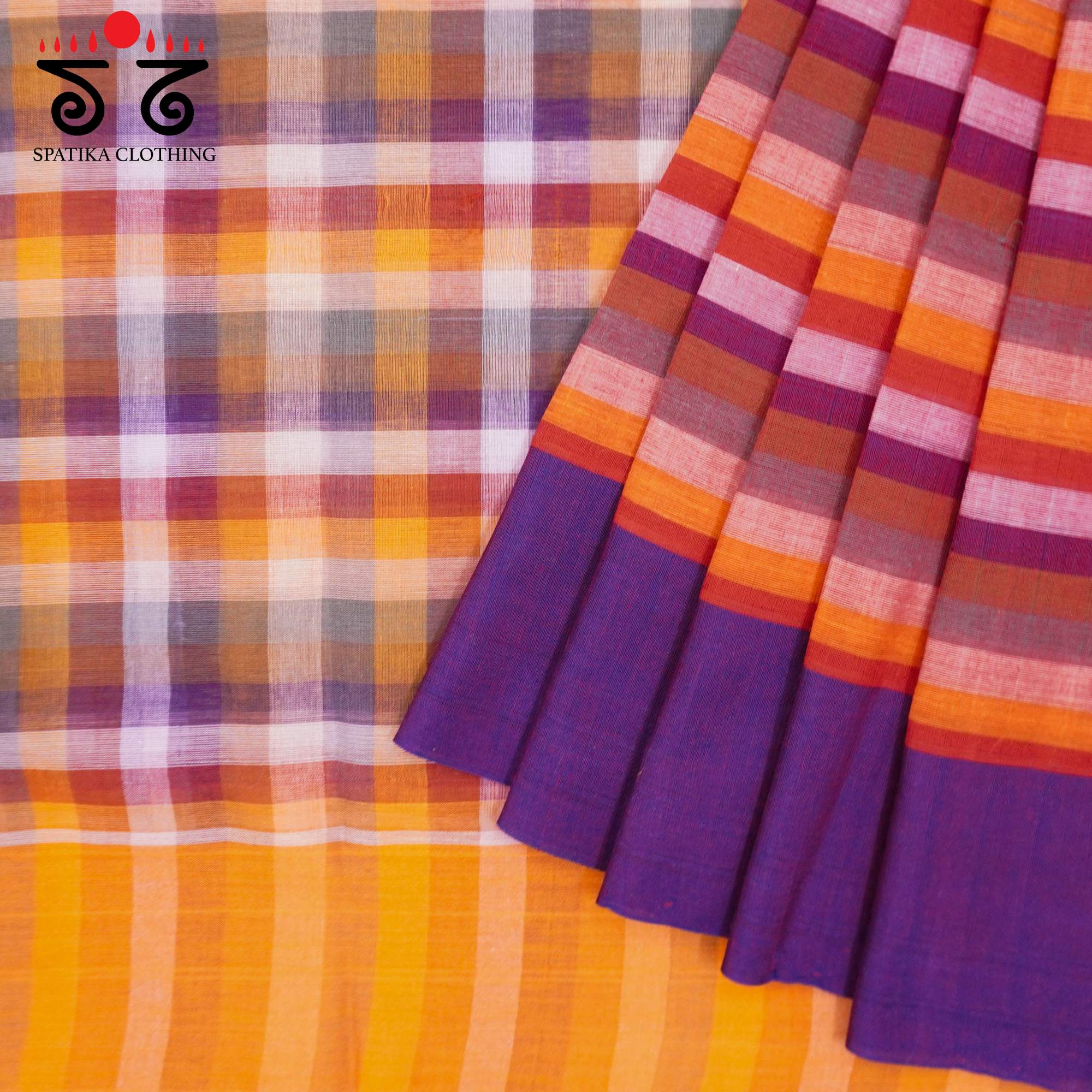 Red Multi Andhra Handwoven Cotton Saree