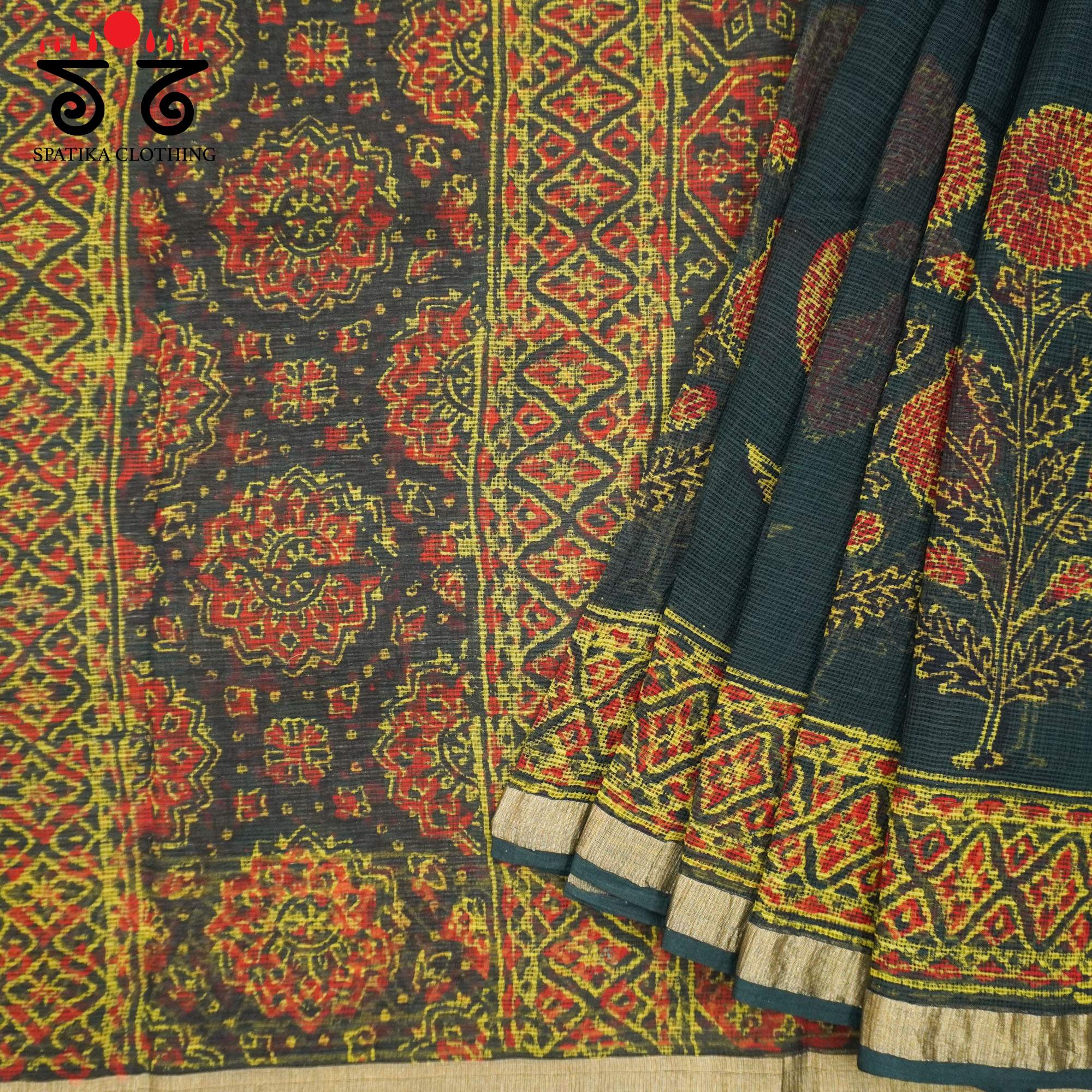 Green Kota Hand Block Printed Saree