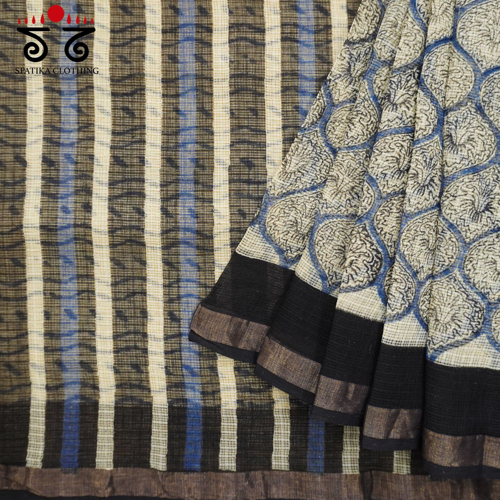 Blue Kota Hand Block Printed Saree