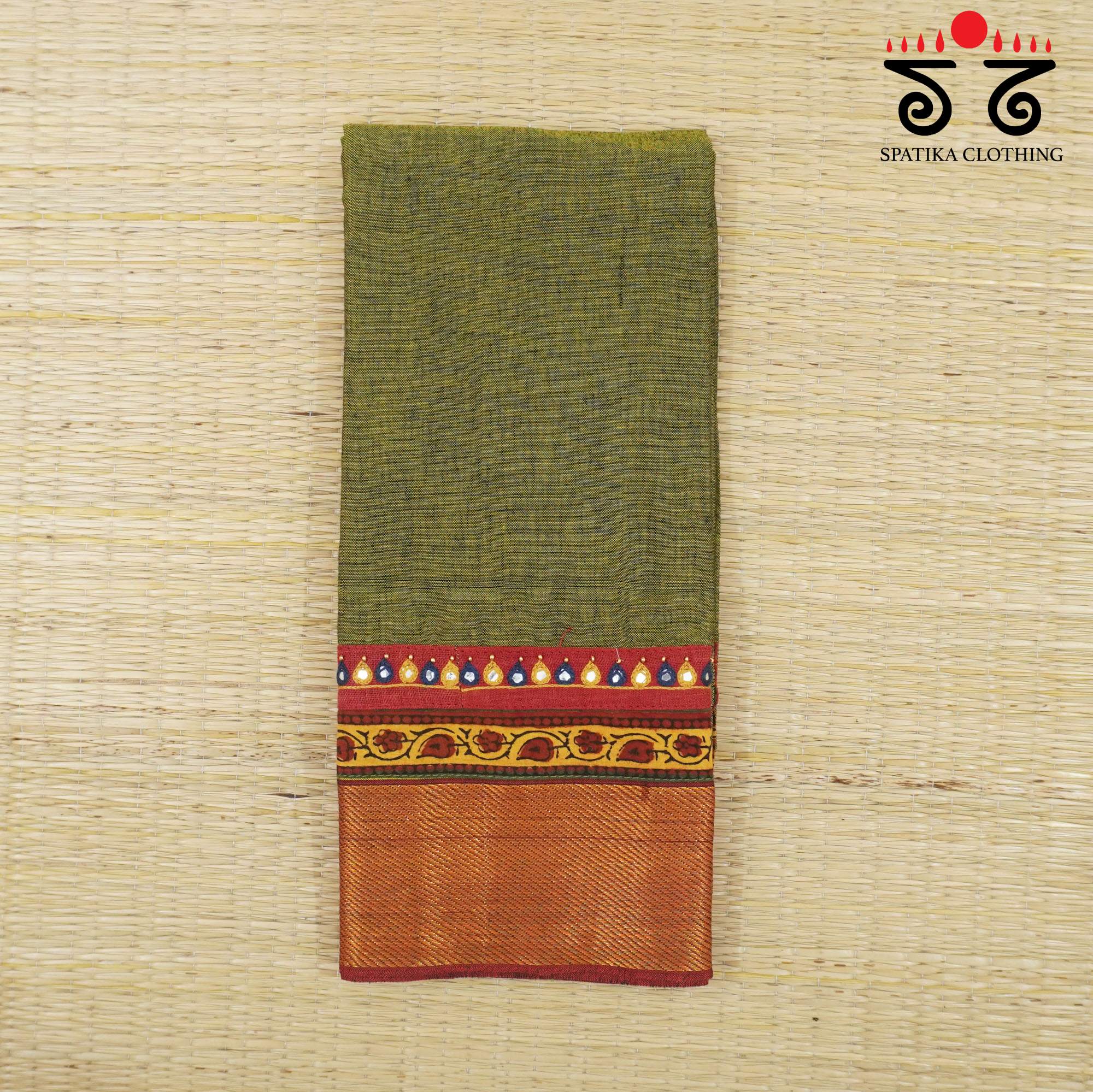 Green Hand-embroidered Blouse Fabric