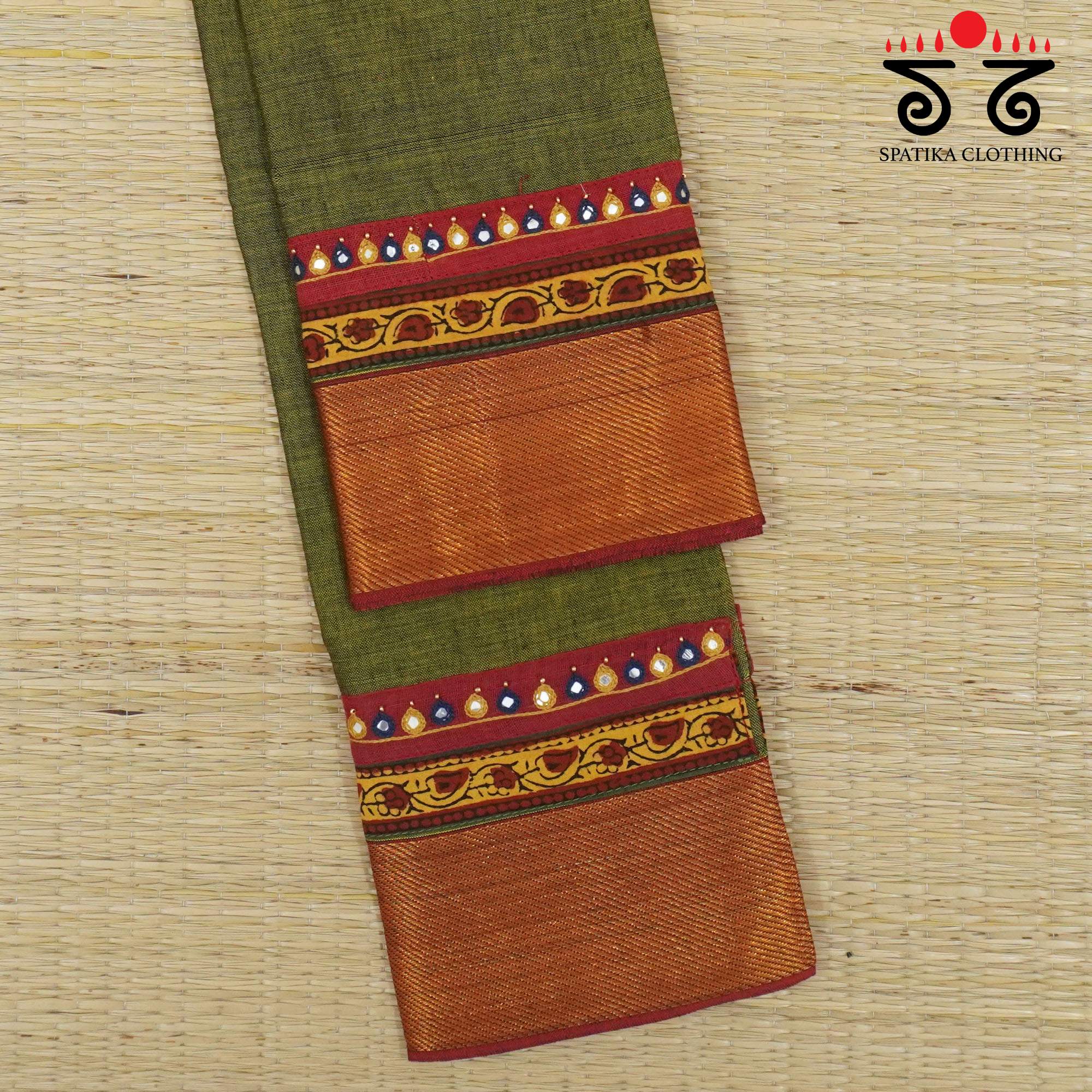 Green Hand-embroidered Blouse Fabric