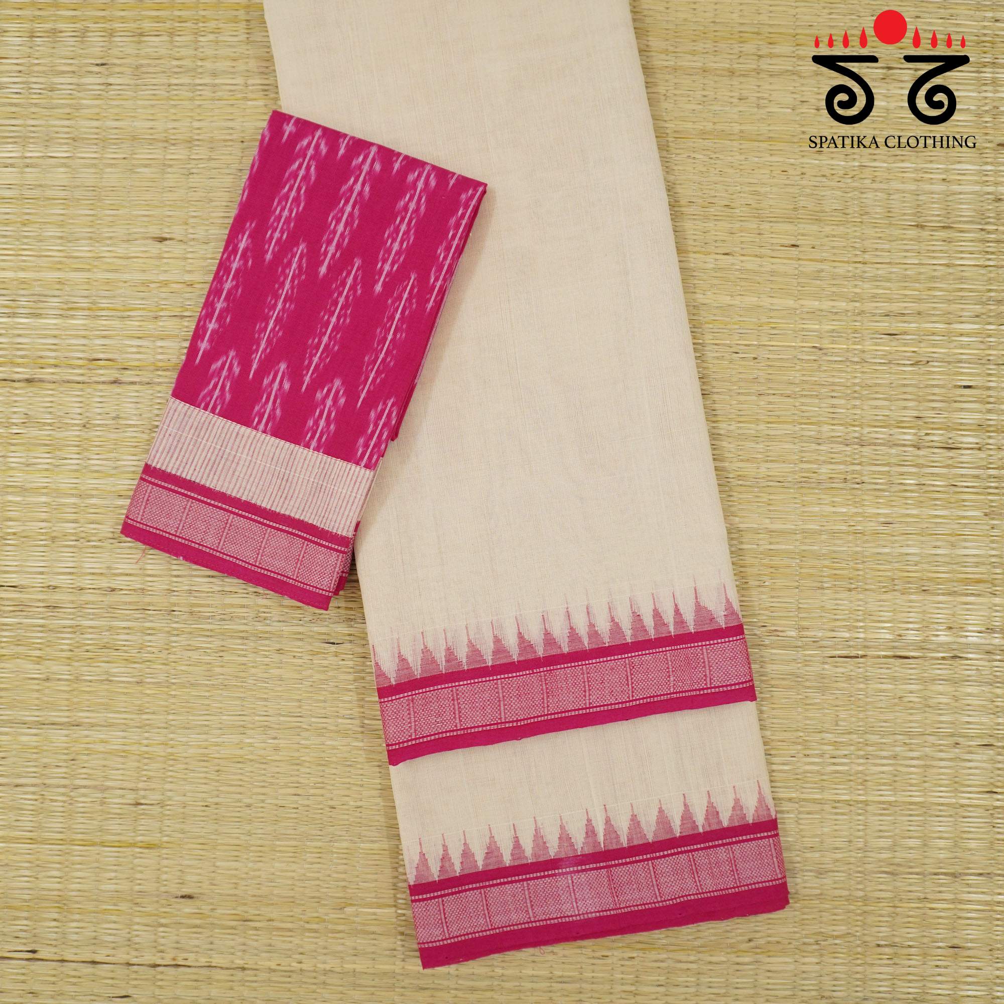 Beige Ponduru Handspun Cotton Saree With Special Blouse