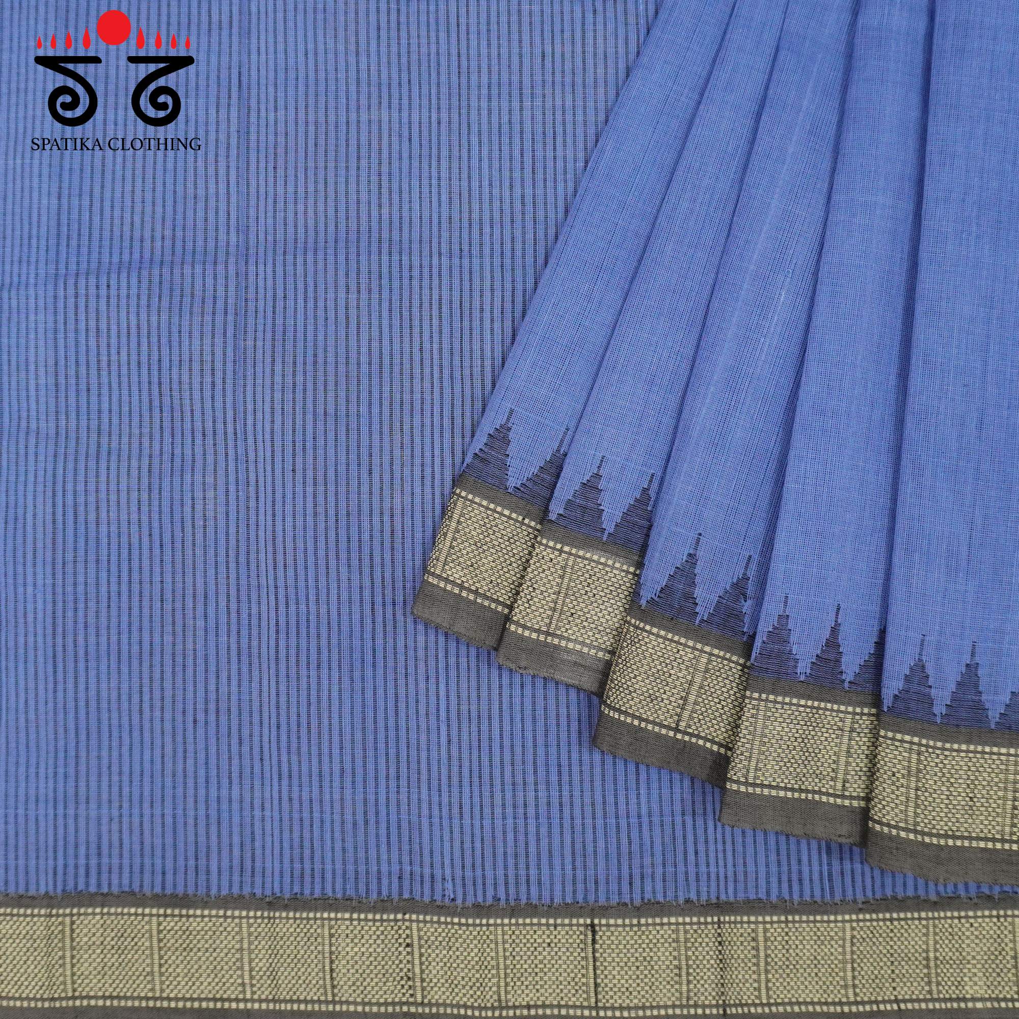 Blue Ponduru Handspun Cotton Saree With Special Blouse