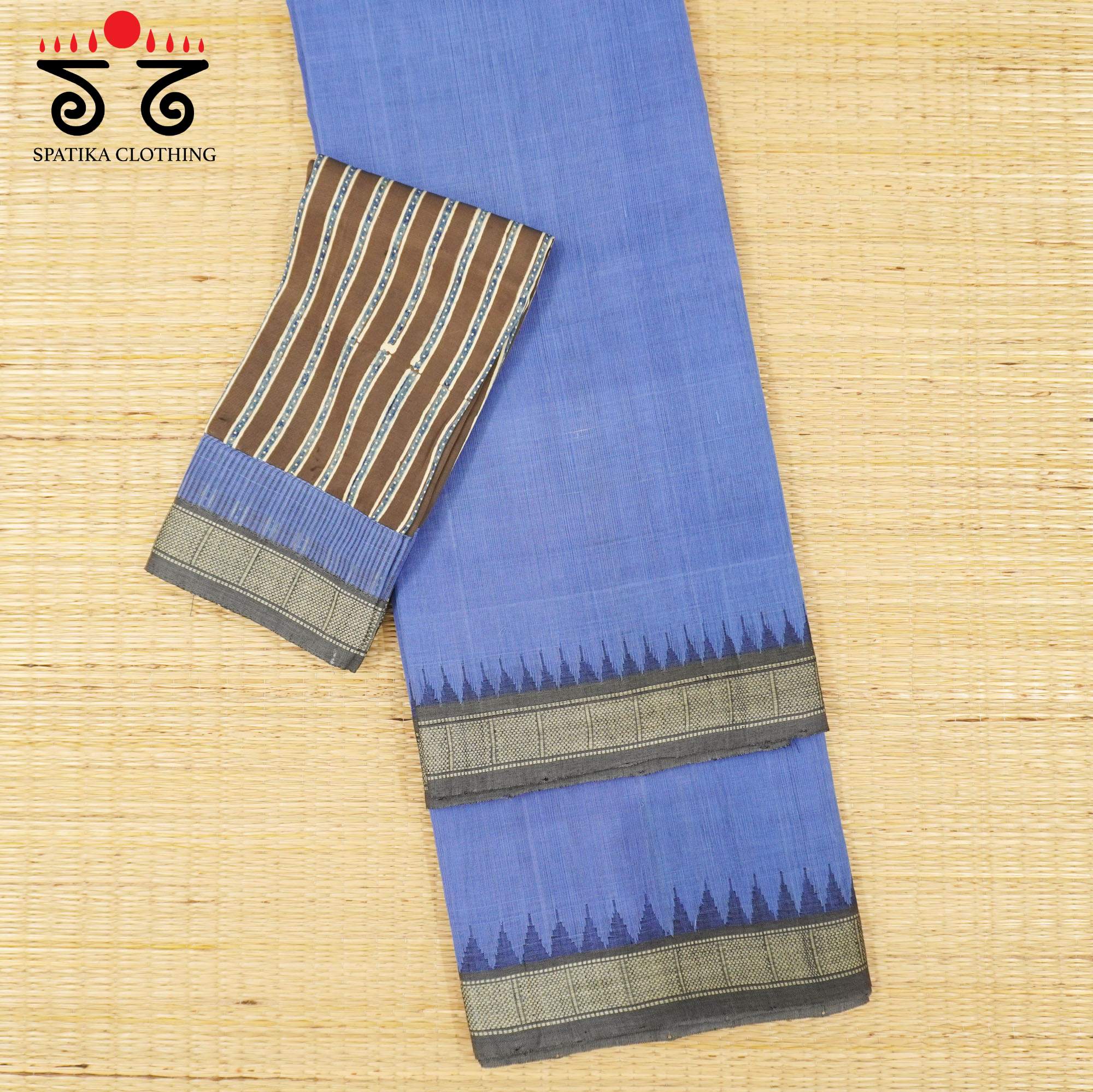 Blue Ponduru Handspun Cotton Saree With Special Blouse