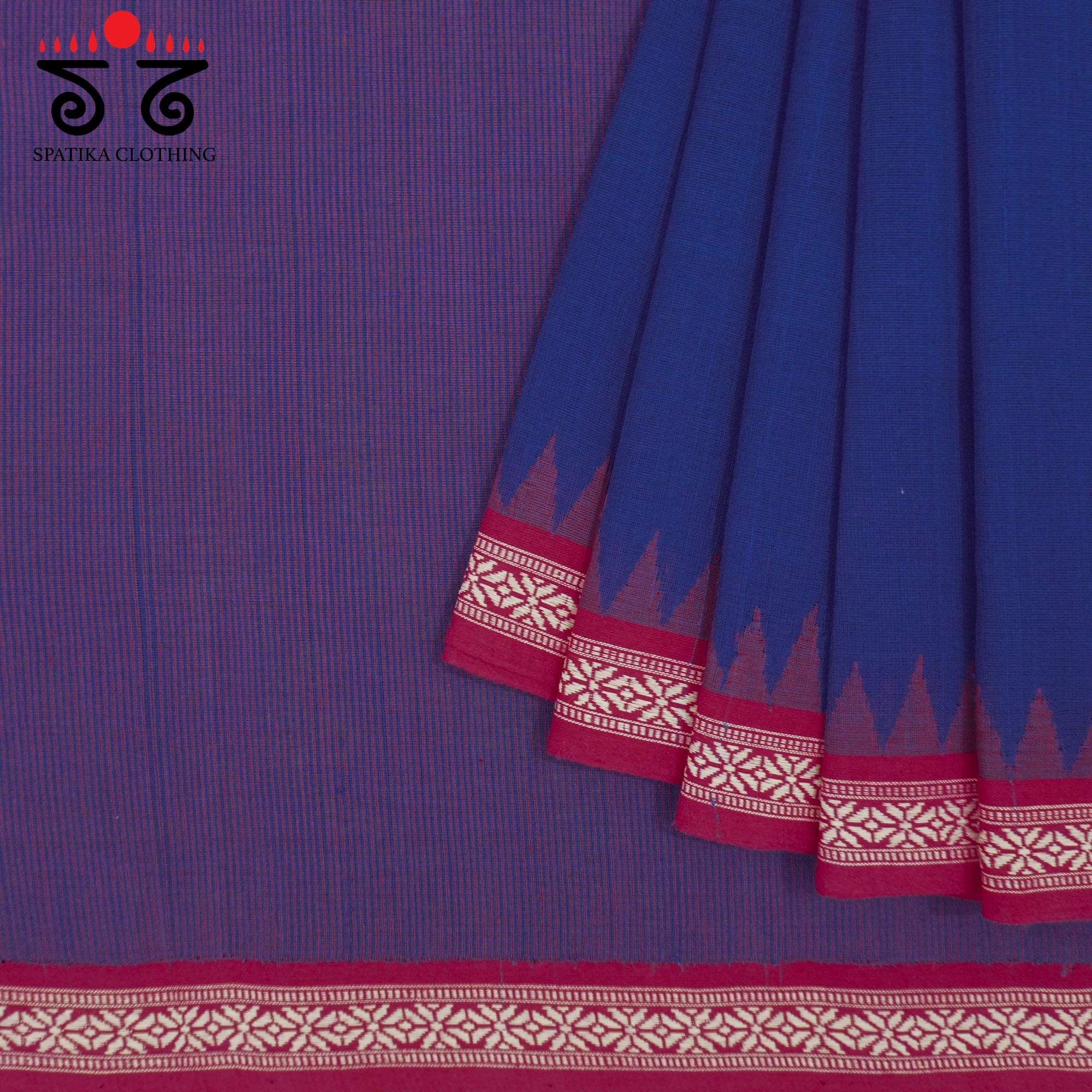 Blue Ponduru Handspun Cotton Saree With Special Blouse