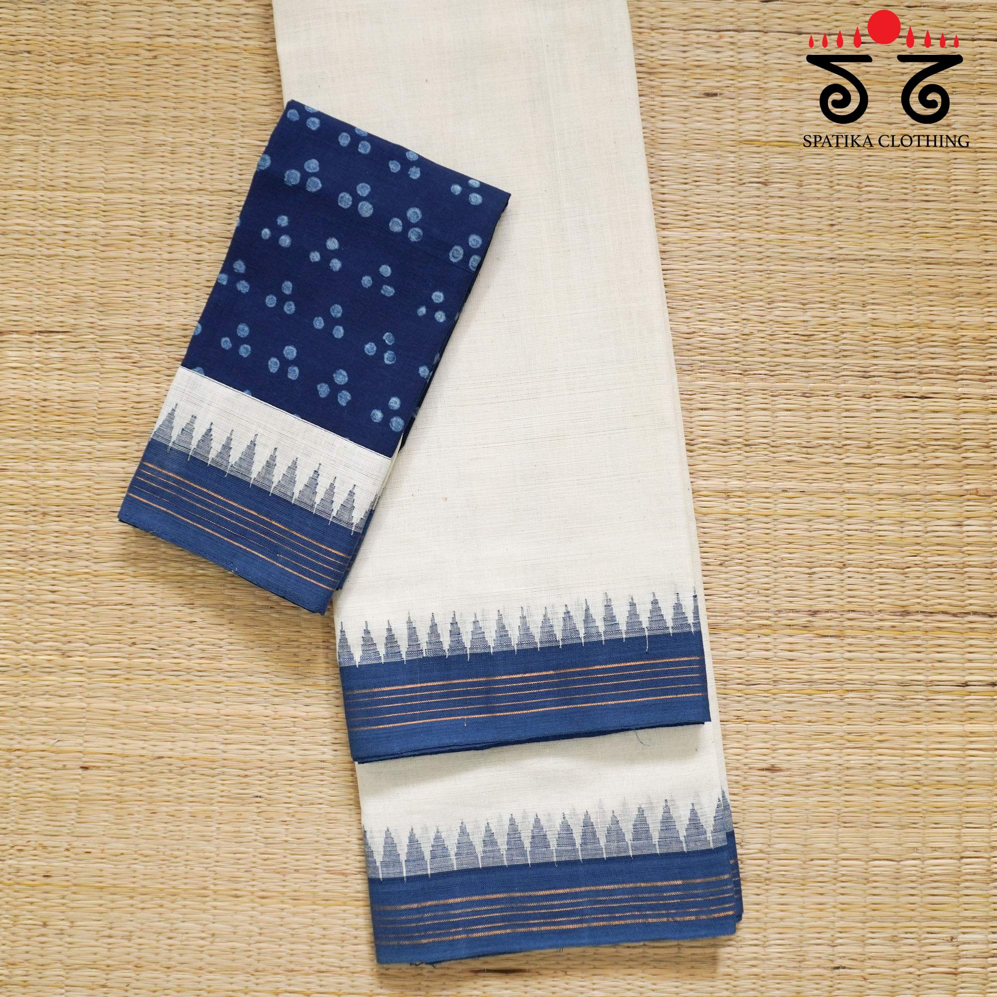 White Ponduru Handspun Cotton Saree With Special Blouse