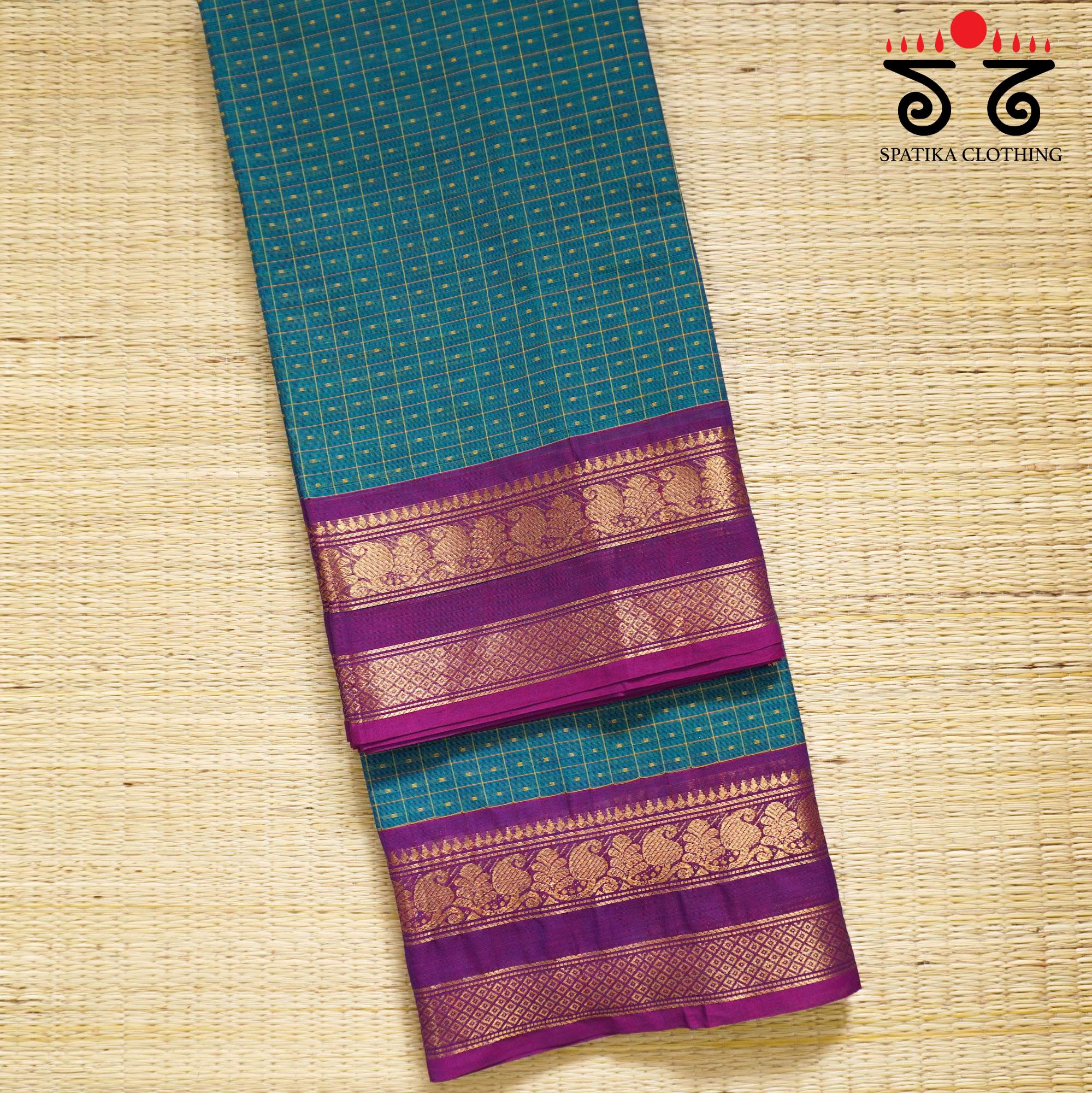 Peacock Blue Chettinad Cotton Saree