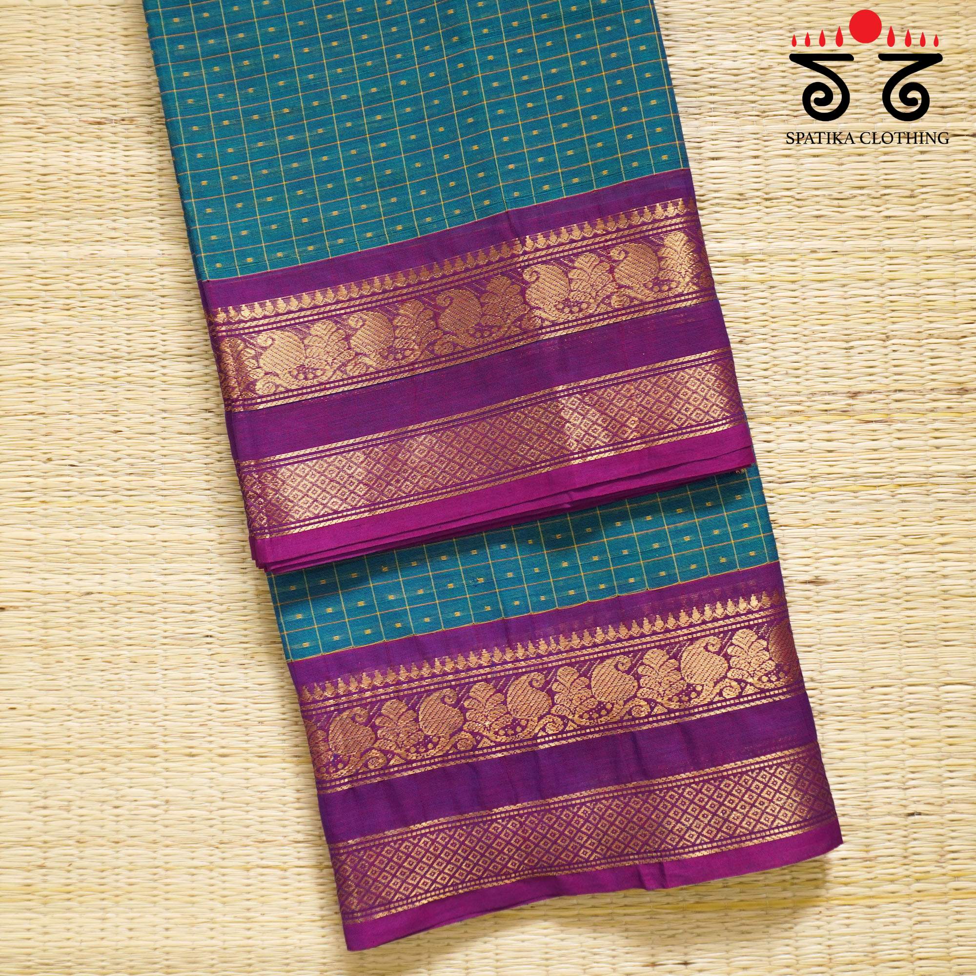 Peacock Blue Chettinad Cotton Saree