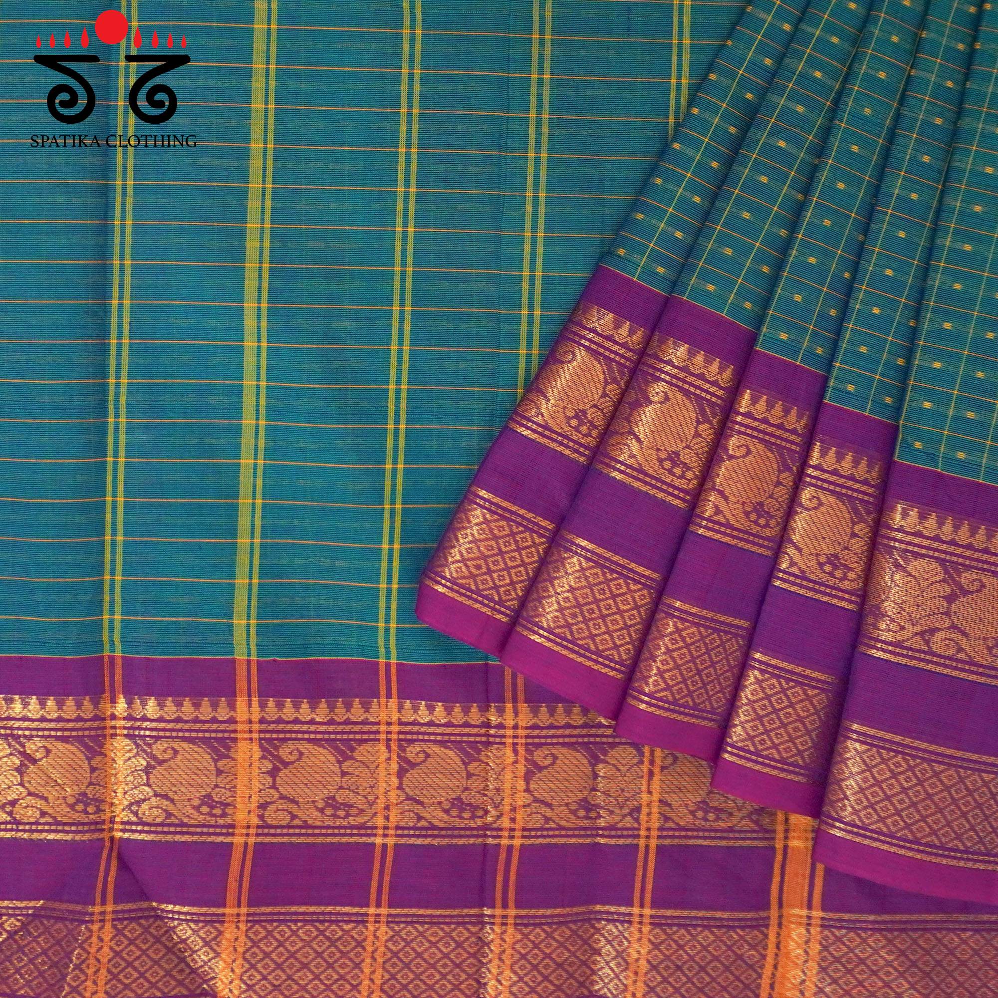 Peacock Blue Chettinad Cotton Saree