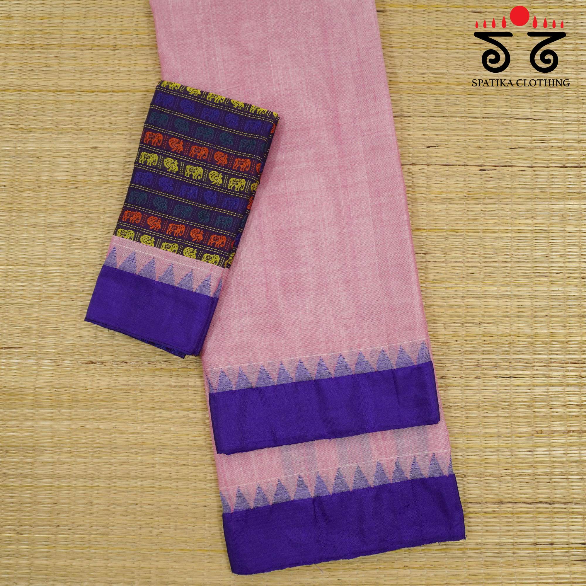 Pink Ponduru Handspun Cotton Saree With Special Blouse