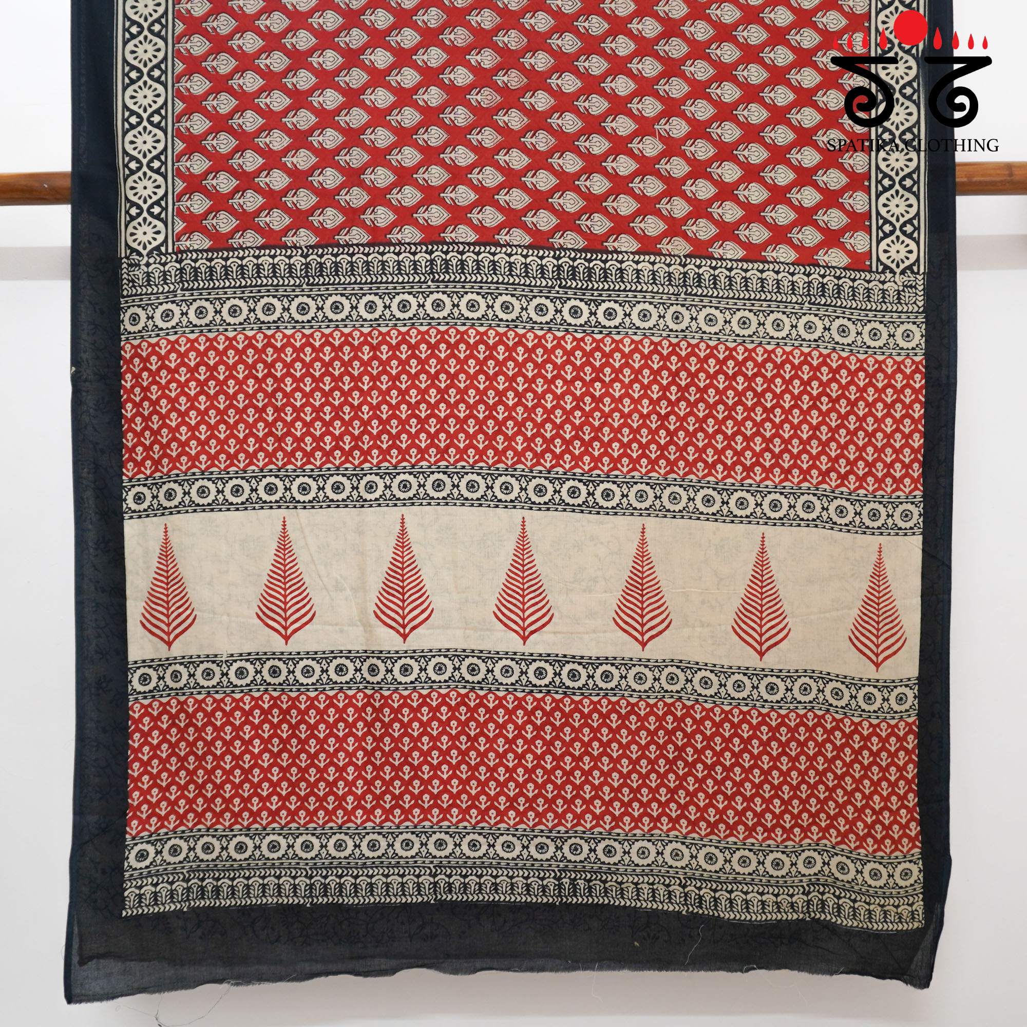 Red Hand Block Printed Mul Cotton Saree