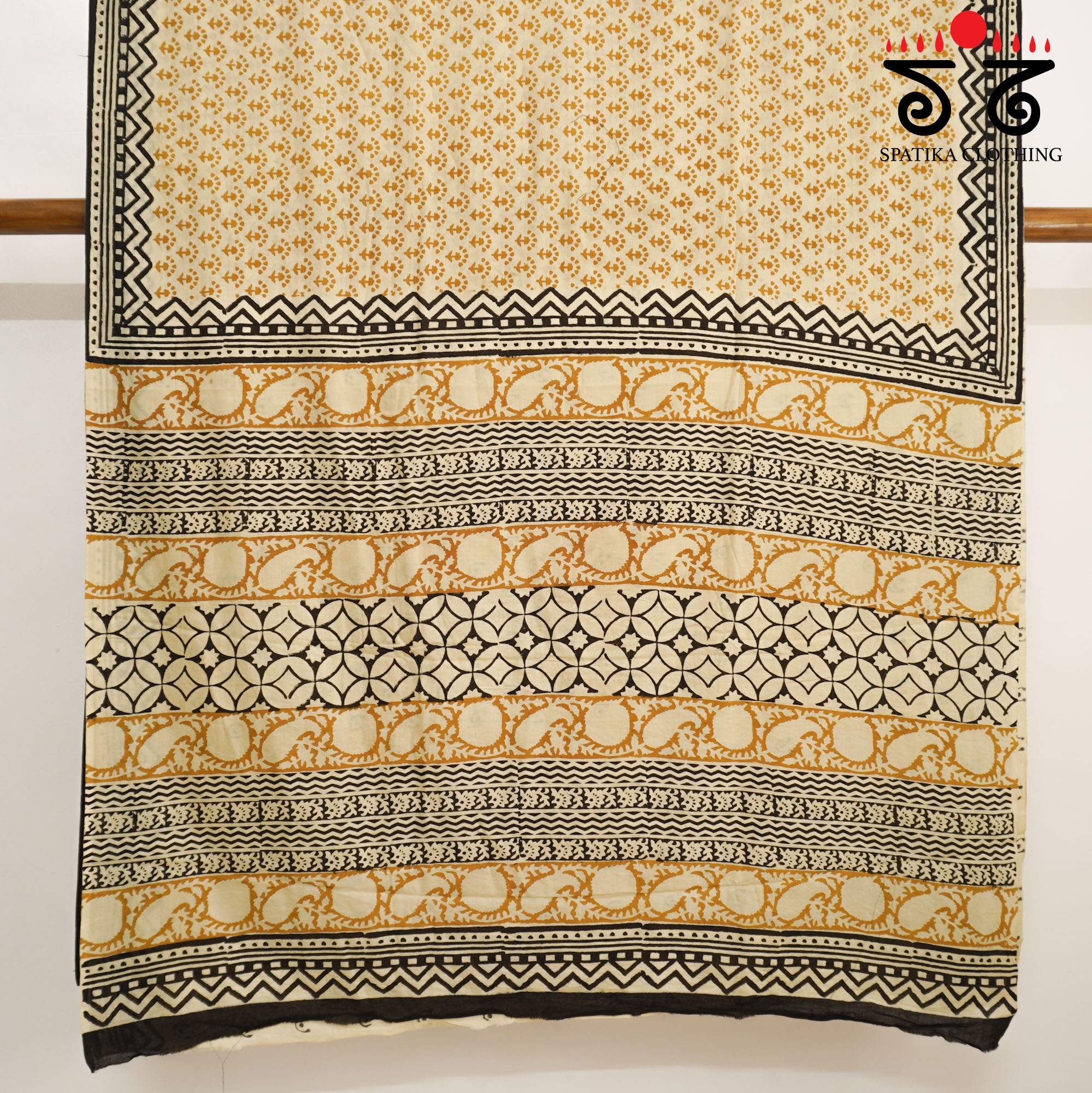 Beige Hand Block Printed Mul Cotton Saree