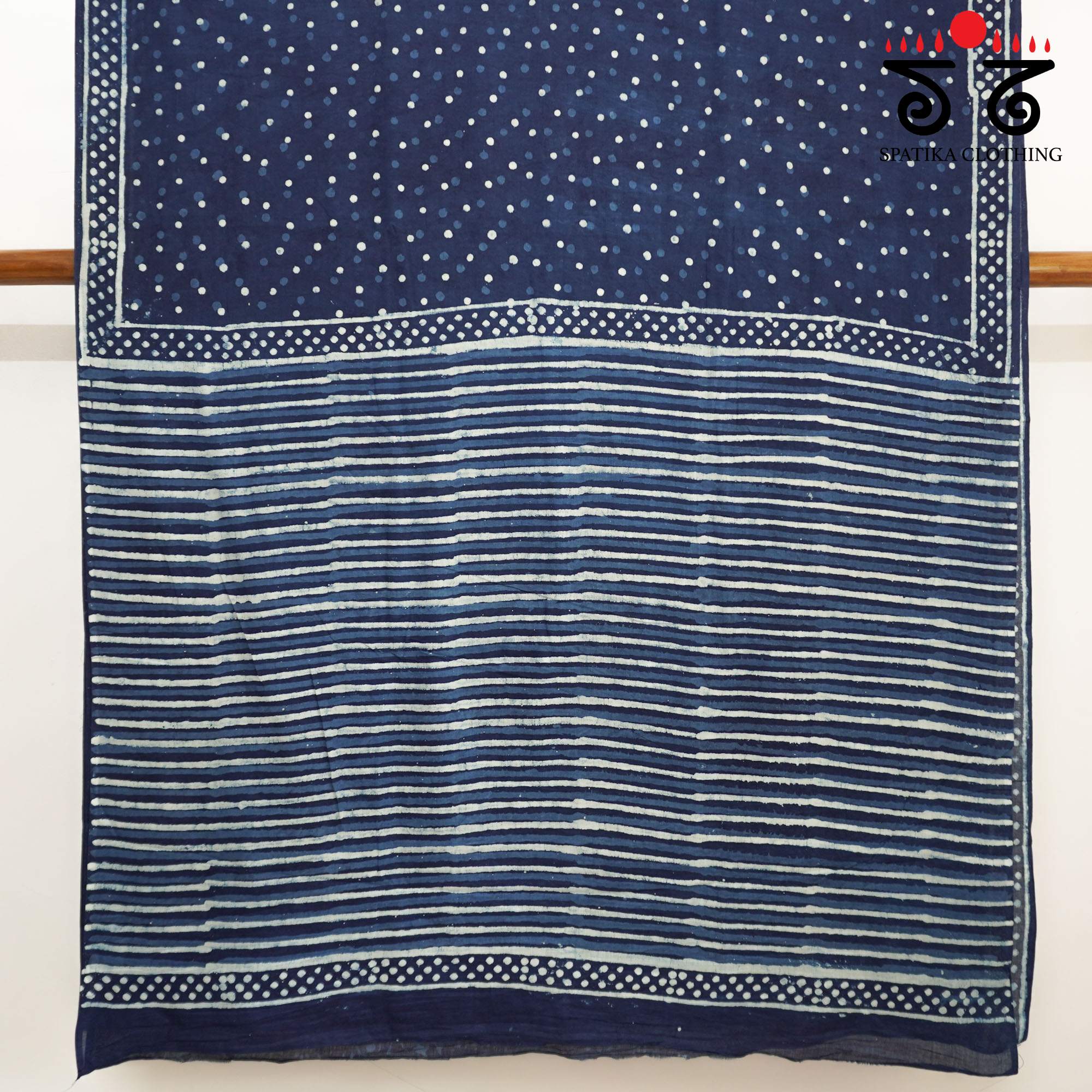 Blue Hand Block Printed Mul Cotton Saree