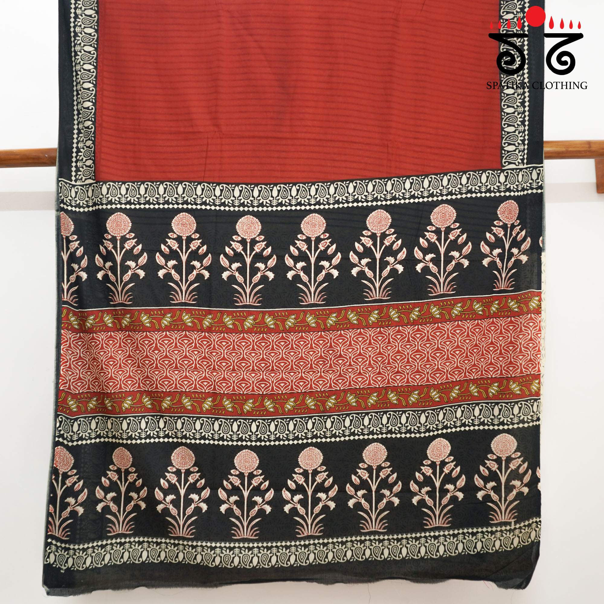 Red Hand Block Printed Mul Cotton Saree