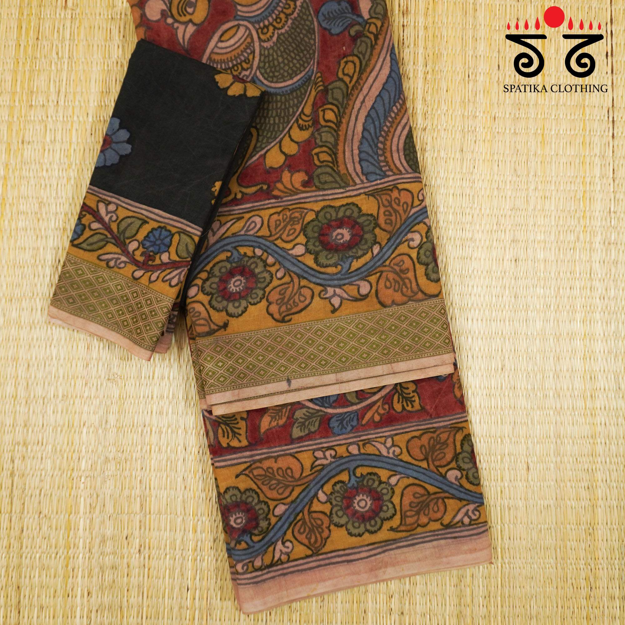 Peacock Pen Kalamkari saree