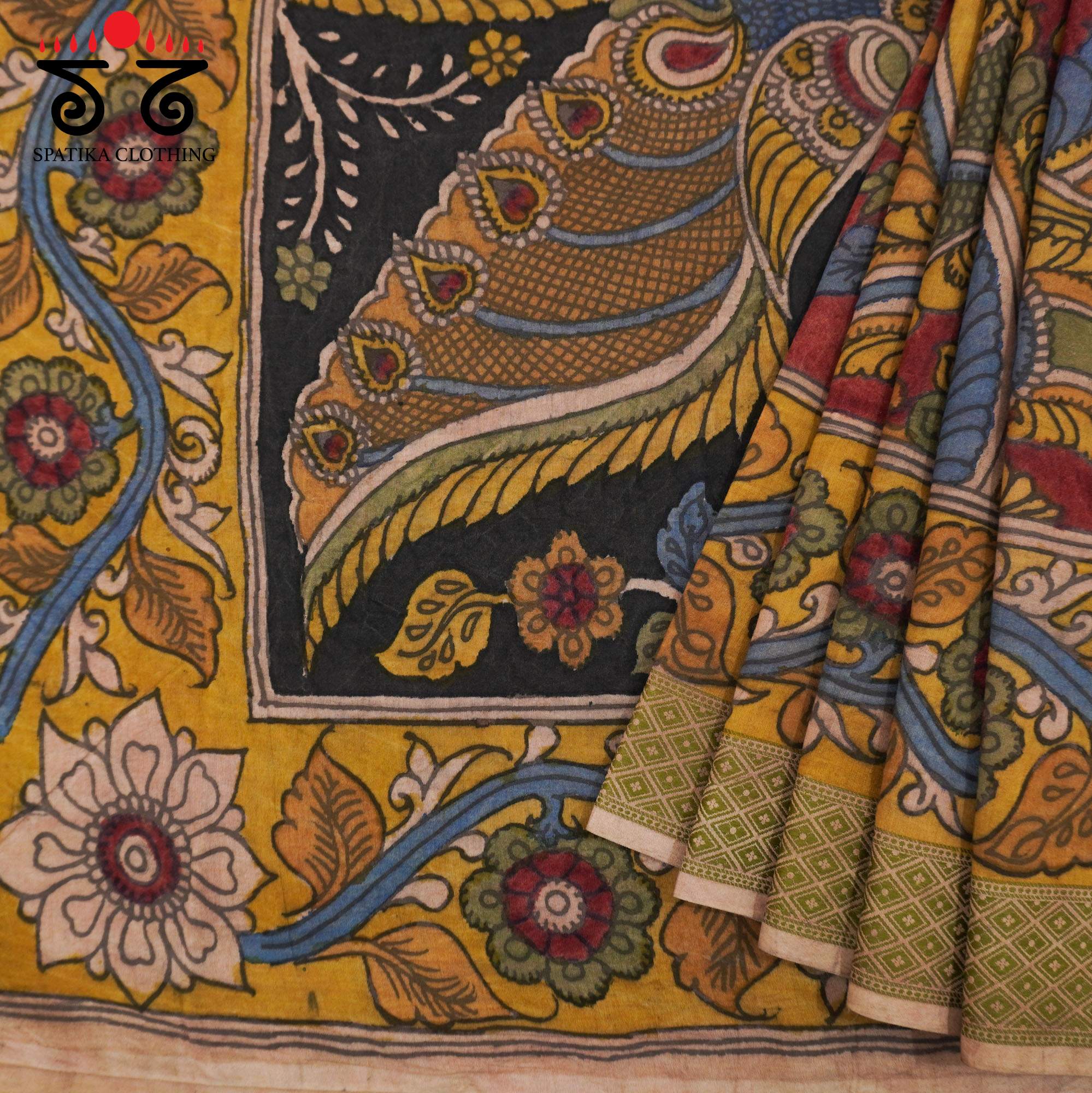 Peacock Pen Kalamkari saree