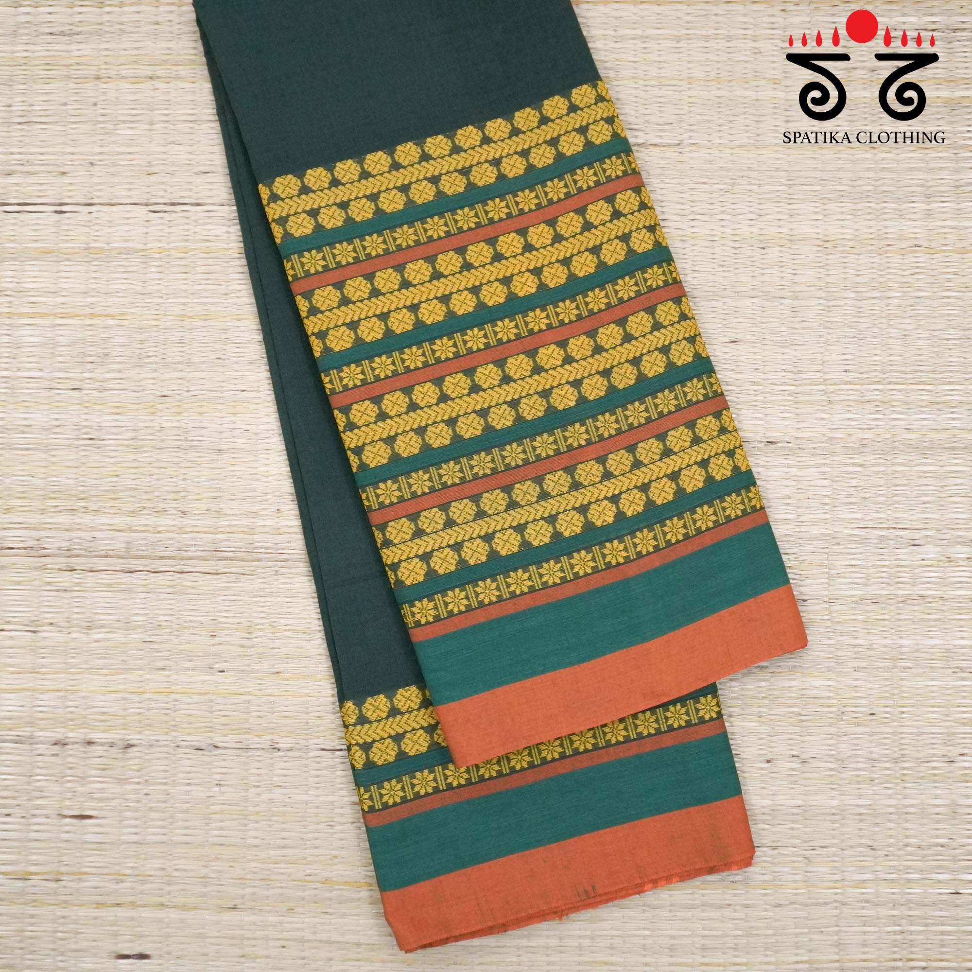 Green Begampur Handwoven Cotton Saree New!