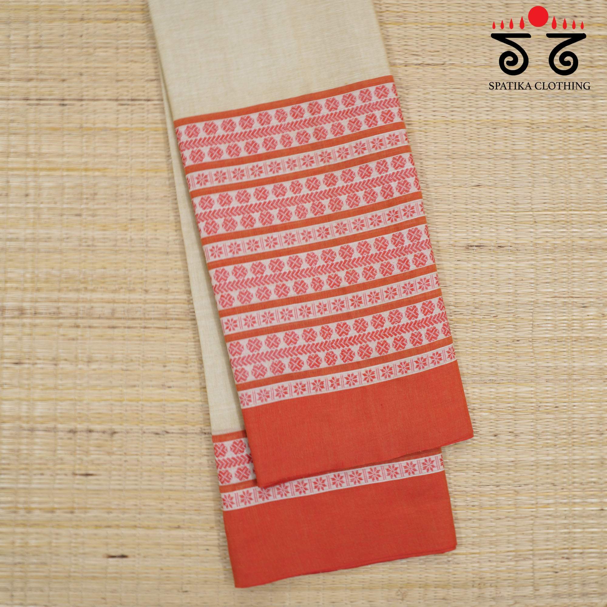 Beige Begampur Handwoven Cotton Saree New!