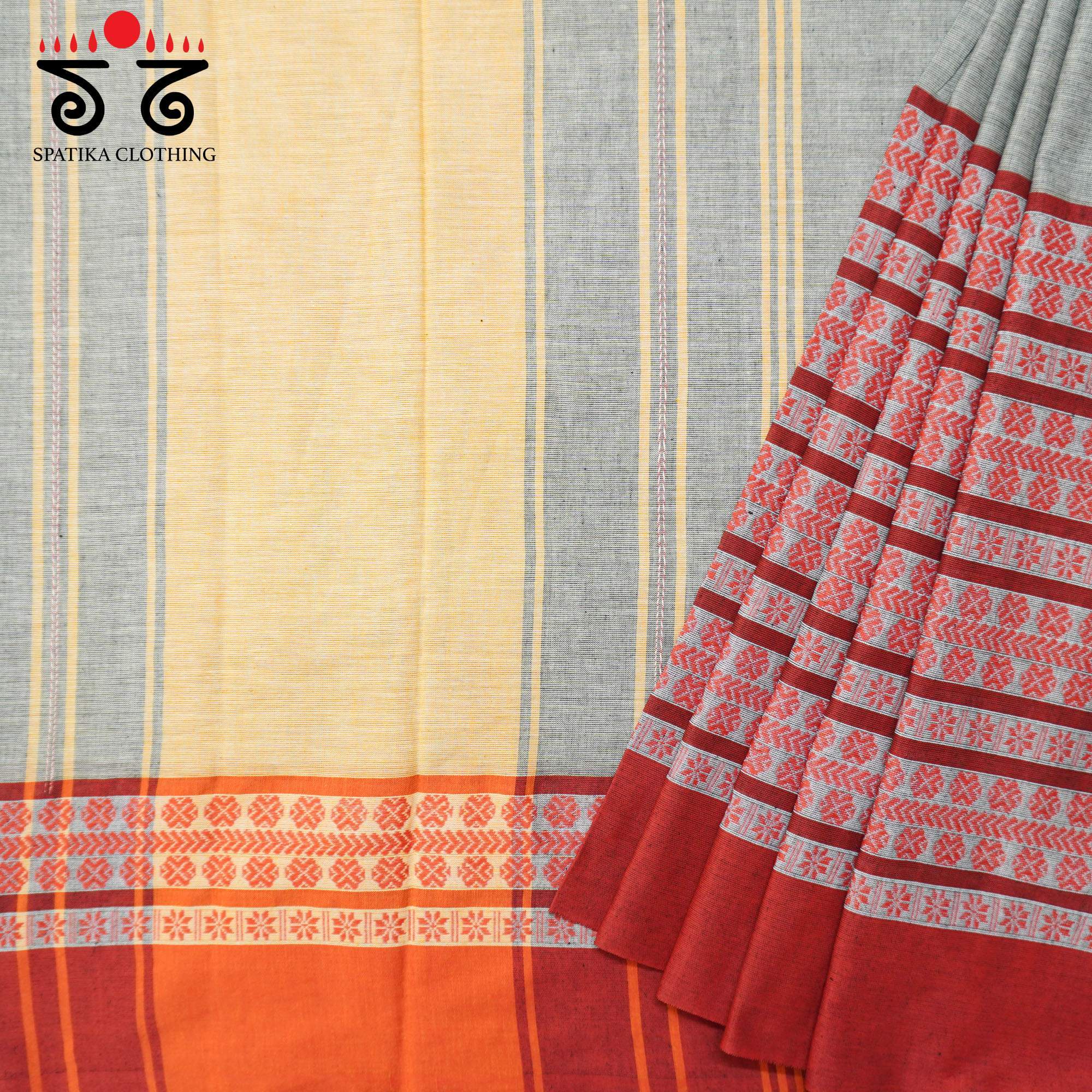 Grey Begampur Handwoven Cotton Saree New!