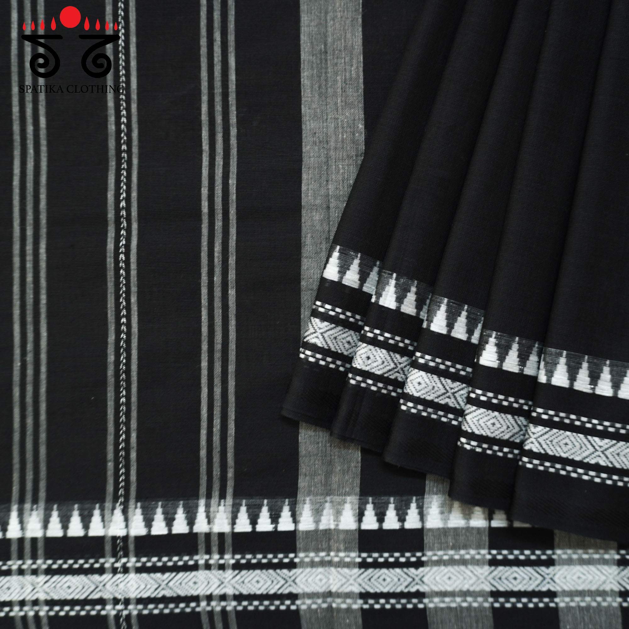 Black Begampur Handwoven Cotton Saree New!
