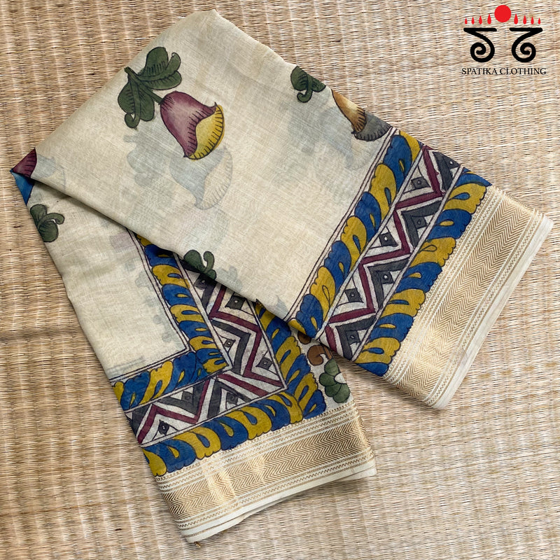 Pen Kalamkari On Maheshwari Silk Cotton Saree