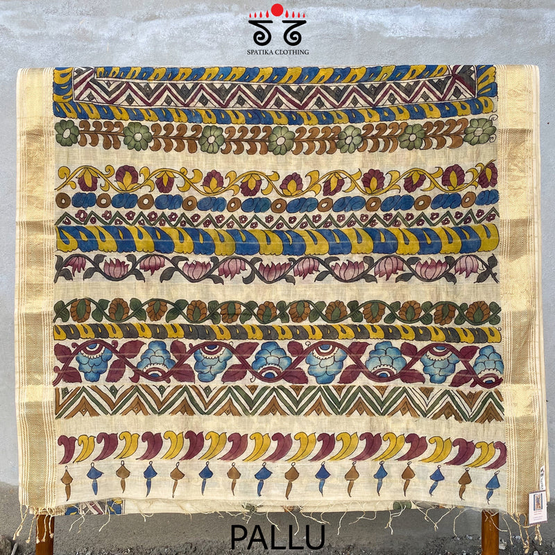 Pen Kalamkari On Maheshwari Silk Cotton Saree