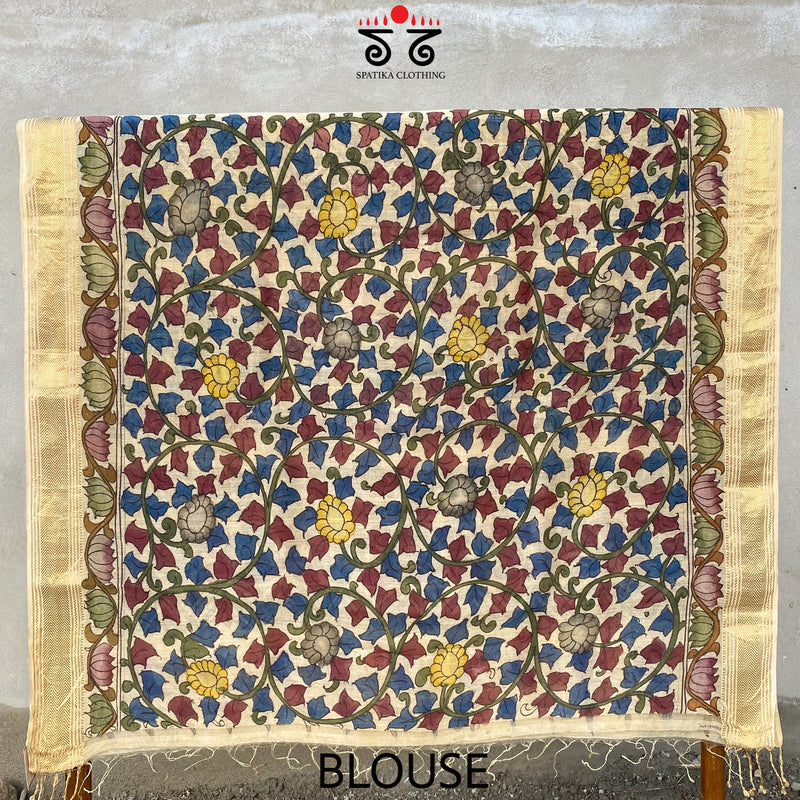 Pen Kalamkari On Maheshwari Silk Cotton Saree