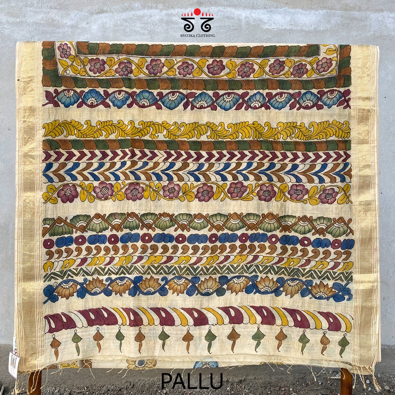 Pen Kalamkari On Maheshwari Silk Cotton Saree