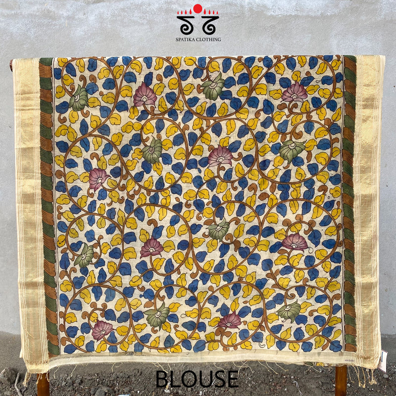 Pen Kalamkari On Maheshwari Silk Cotton Saree