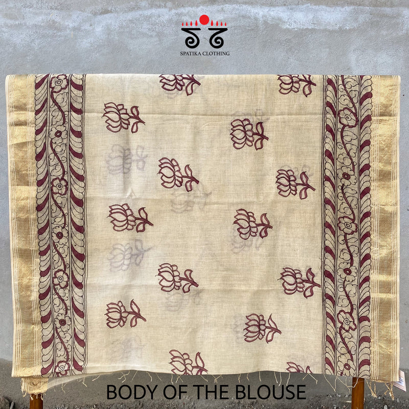 Pen Kalamkari On Maheshwari Silk Cotton Saree