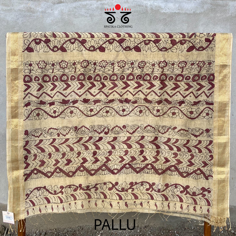 Pen Kalamkari On Maheshwari Silk Cotton Saree