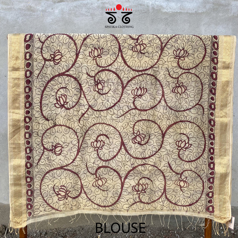 Pen Kalamkari On Maheshwari Silk Cotton Saree