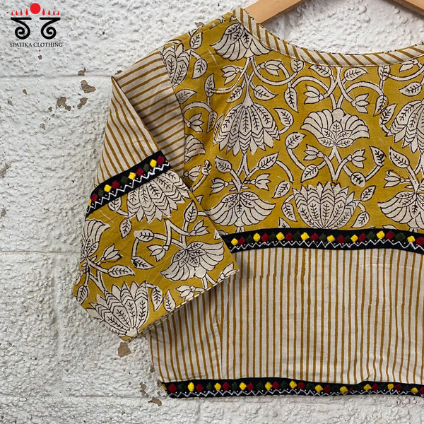 Yellow Half & Half Bagru Blouse