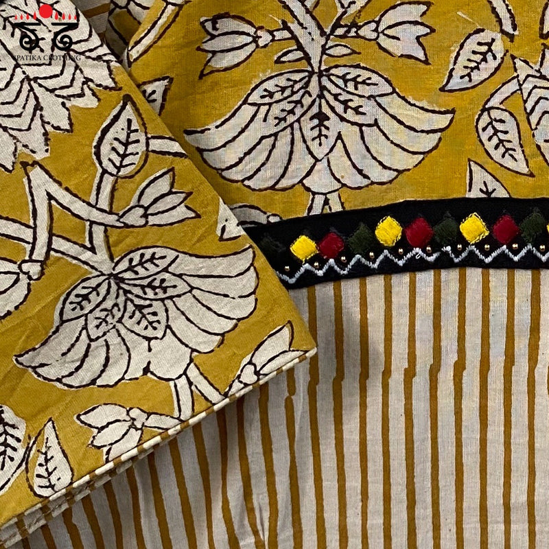 Yellow Half & Half Bagru Blouse