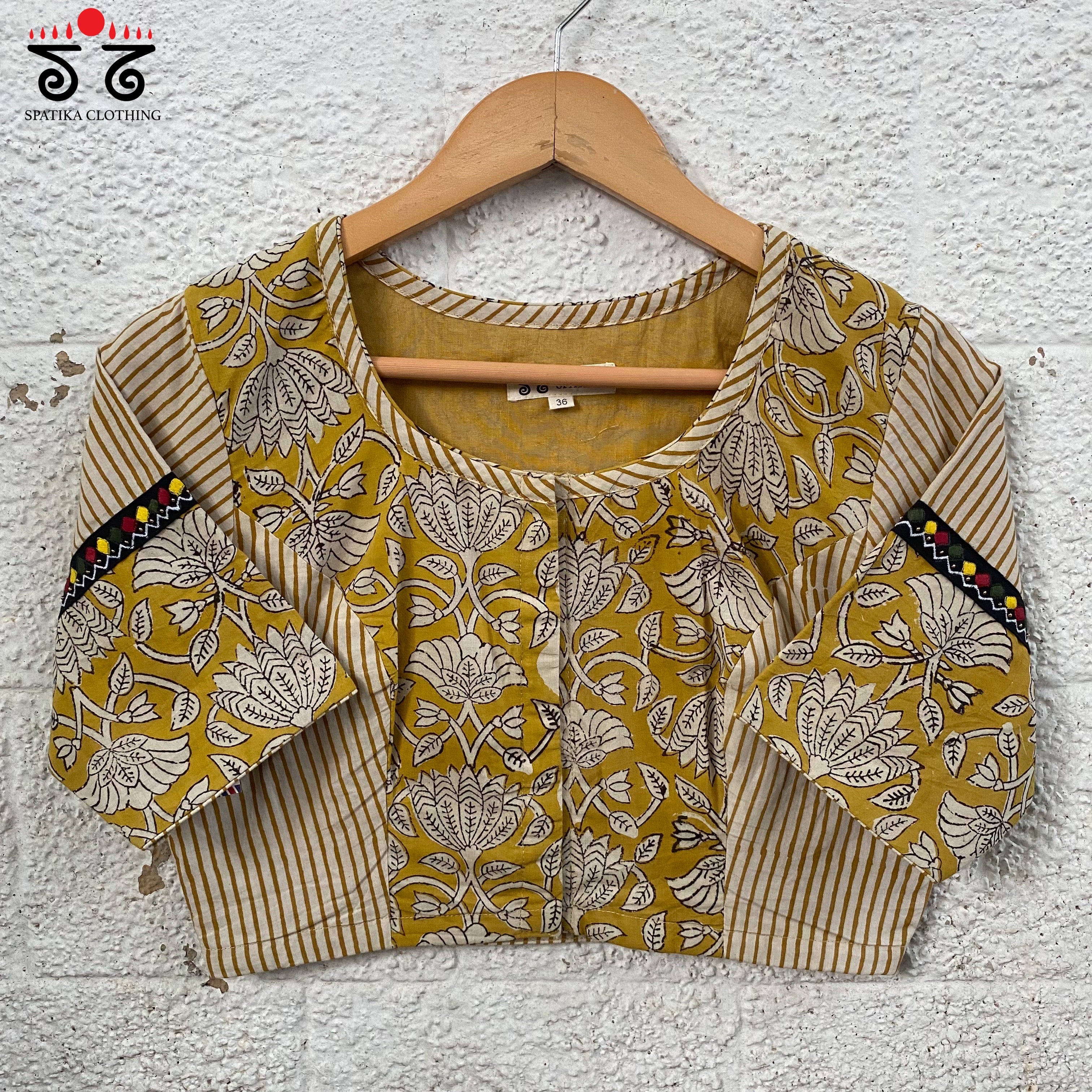 Yellow Half & Half Bagru Blouse
