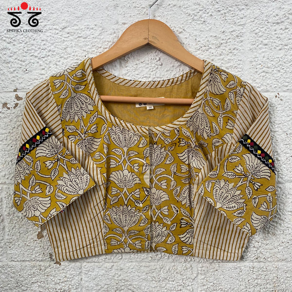 Yellow Half & Half Bagru Blouse