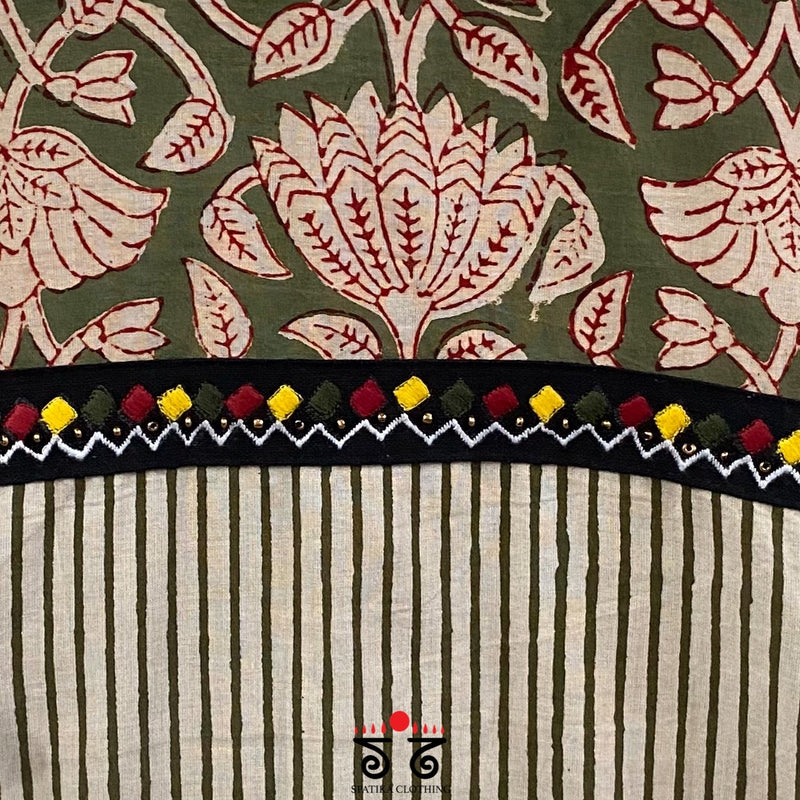 Green Half & Half Bagru Blouse