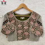 Green Half & Half Bagru Blouse