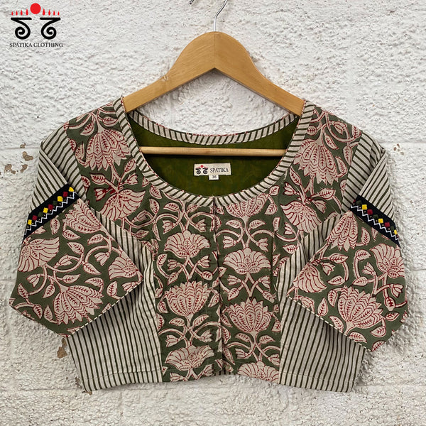 Green Half & Half Bagru Blouse